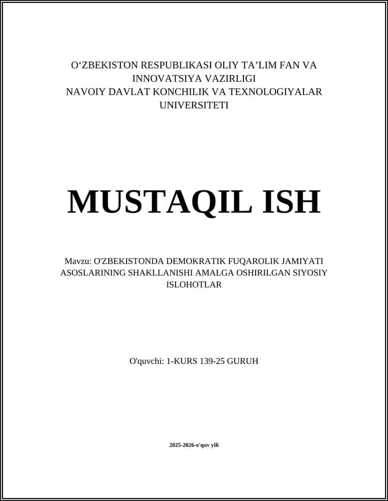 O'ZBEKISTONDA DEMOKRATIK FUQAROLIK JAMIYATI ASOSLARINING SHAKLLANISHI AMALGA OSHIRILGAN SIYOSIY ISLOHOTLAR 1
