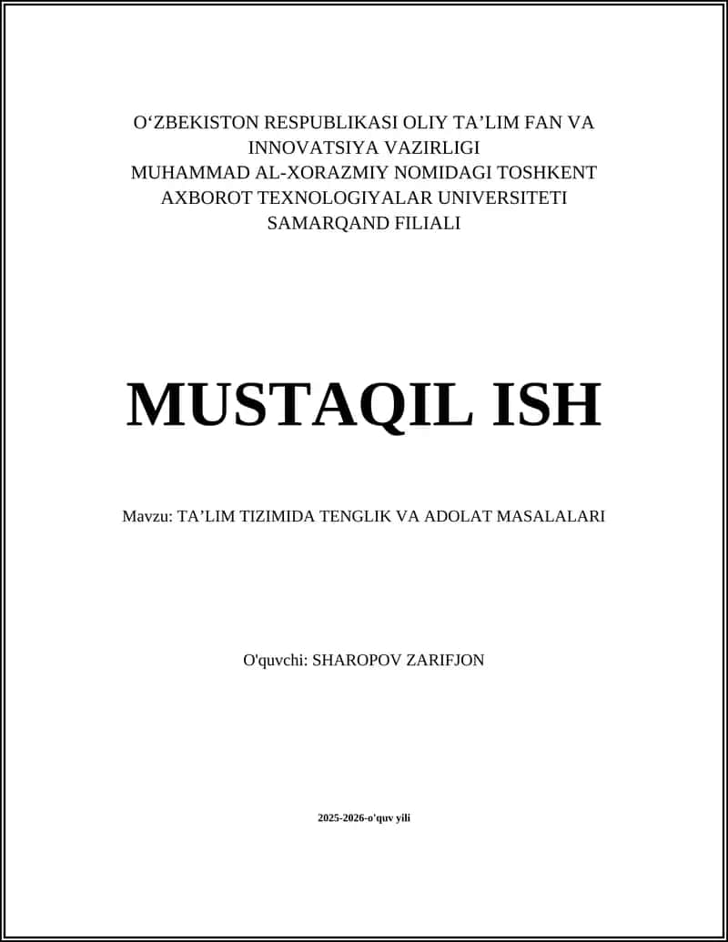 TA’LIM TIZIMIDA TENGLIK VA ADOLAT MASALALARI 1