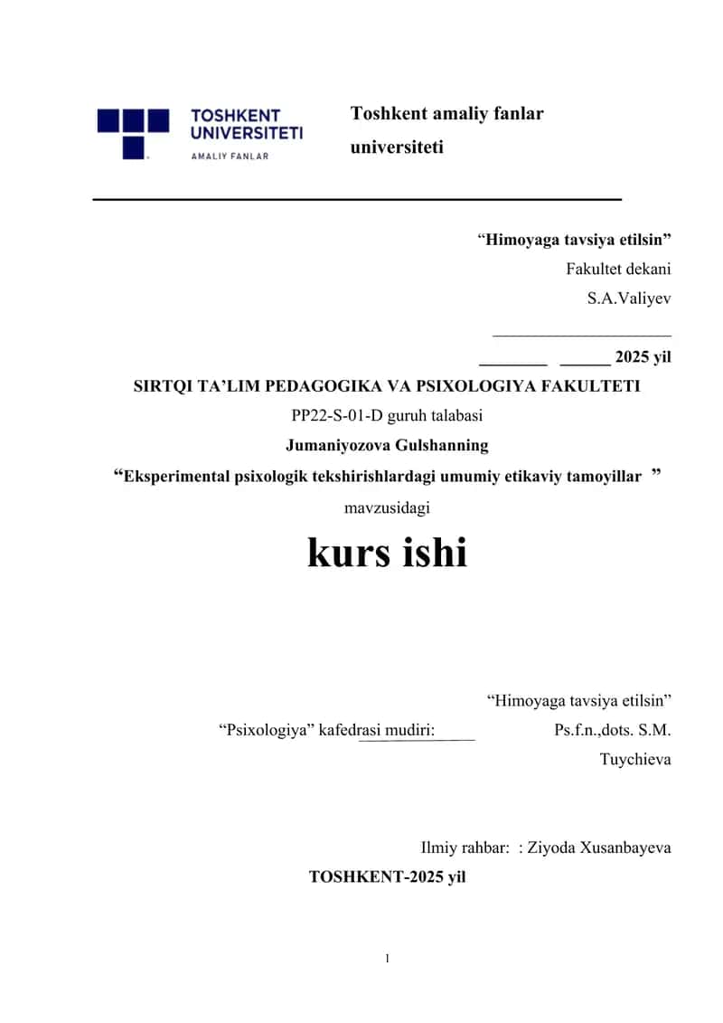 Eksperimental psixologik tekshirishlardagi umumiy etikaviy tamoyillar 1
