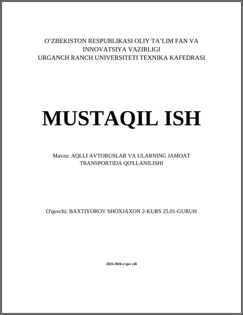 AQLLI AVTOBUSLAR VA ULARNING JAMOAT TRANSPORTIDA QO'LLANILISHI 1
