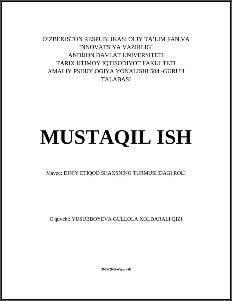 DINIY ETIQOD SHAXSNING TURMUSHDAGI ROLI 1