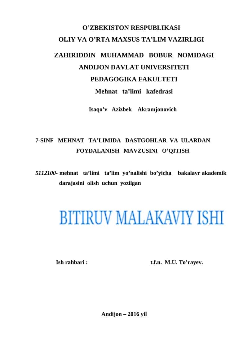 7-SINF MEHNAT TA’LIMIDA DASTGOHLAR VA ULARDAN FOYDALANISH MAVZUSINI O’QITISH 1