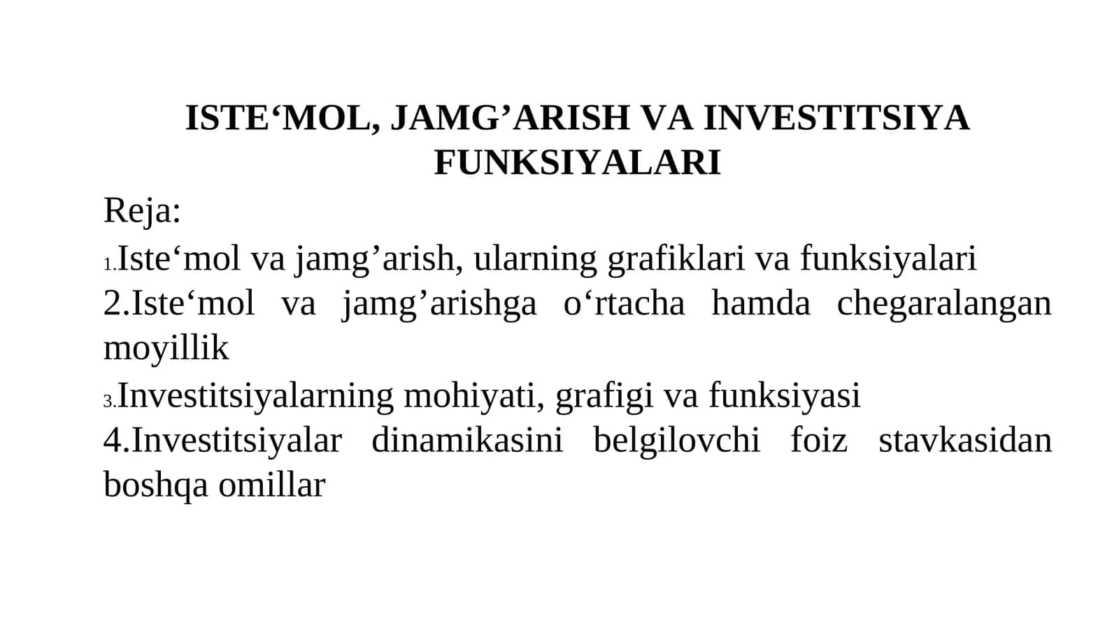 ISTE‘MOL, JAMG’ARISH VA INVESTITSIYAFUNKSIYALARI 1