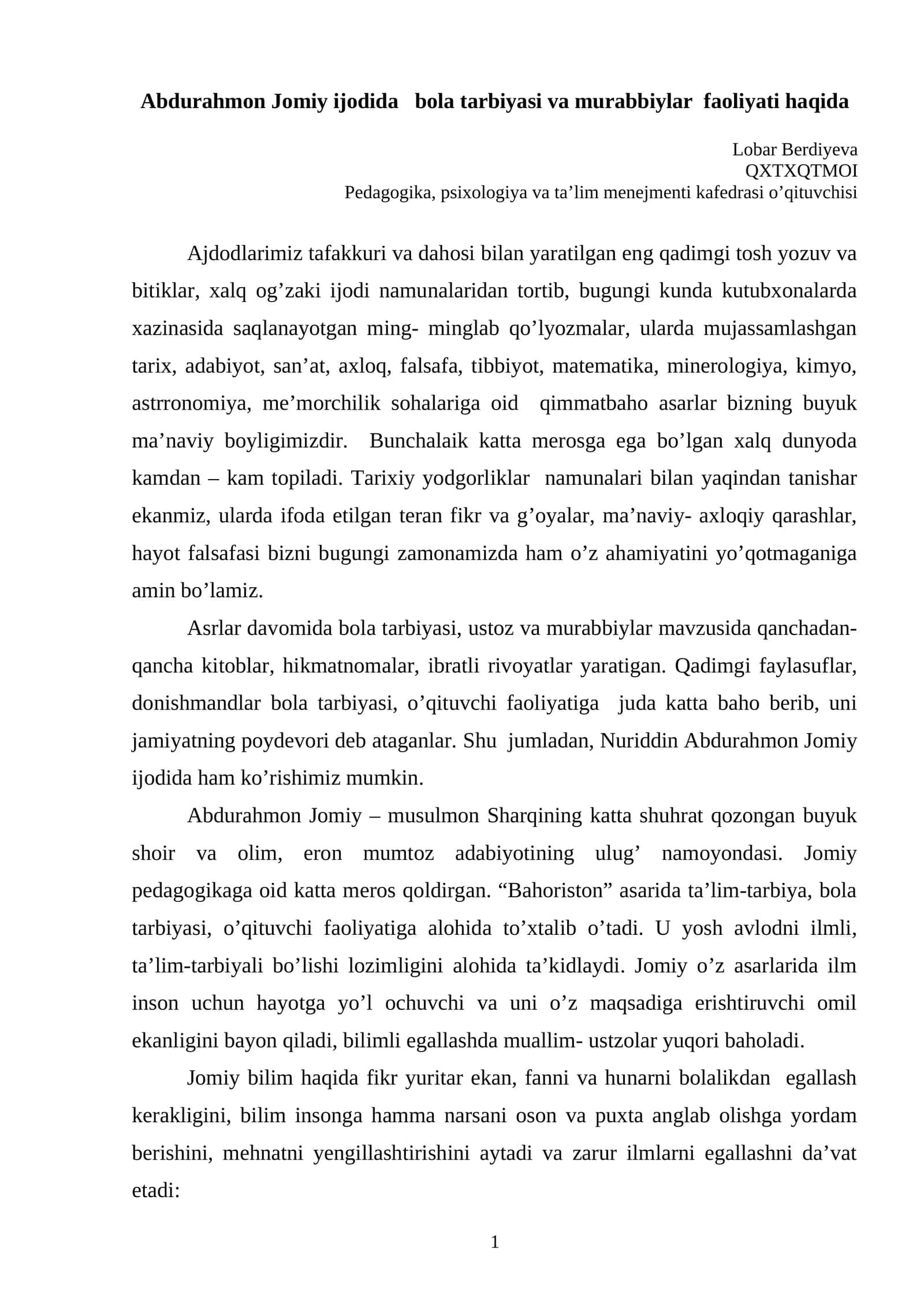 Asrlar davomida bola tarbiyasi va ustoz-murabbiylar faoliyati ma’nosi 1