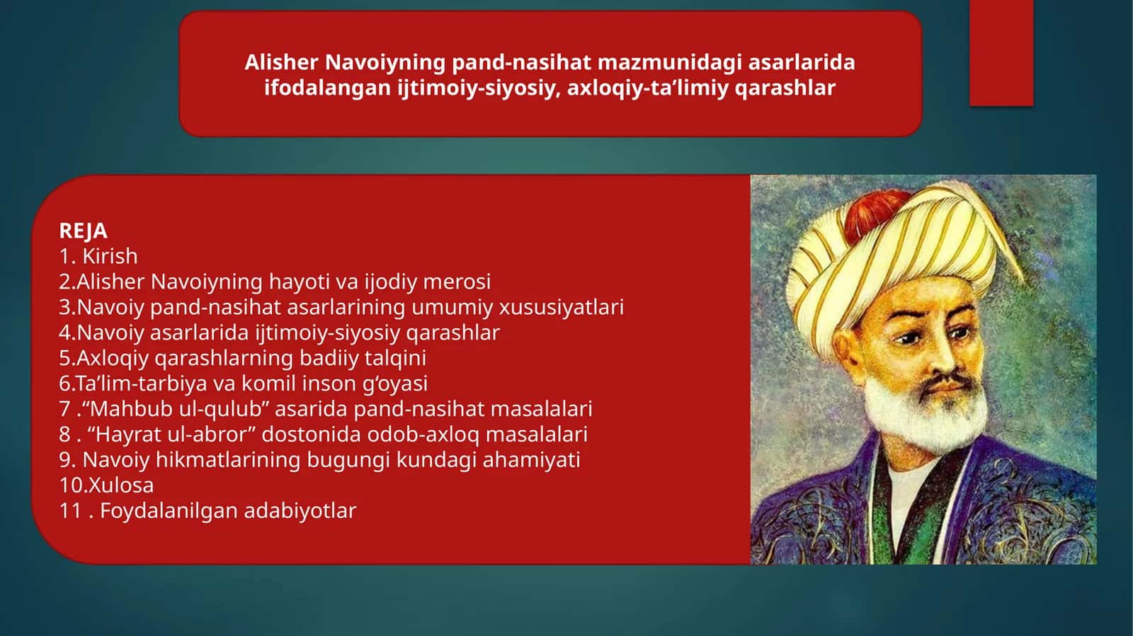 Alisher Navoiyning pand-nasihat mazmunidagi asarlarida ifodalangan ijtimoiy-siyosiy, axloqiy-ta’limiy qarashlar 1