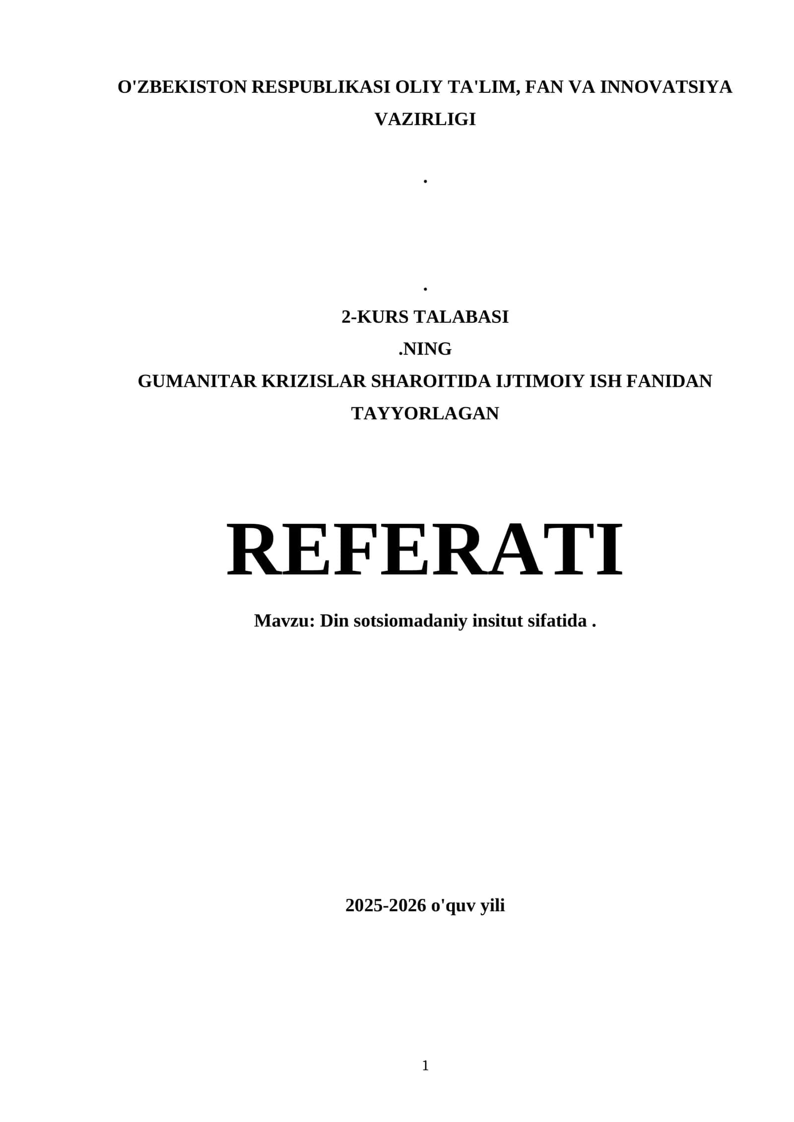 DIN SOTSIOMADANİY INSITUT SIFATIDA. REFERAT 1