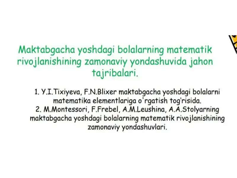 Maktabgacha yoshdagi bolalarning matematik rivojlanishi 1