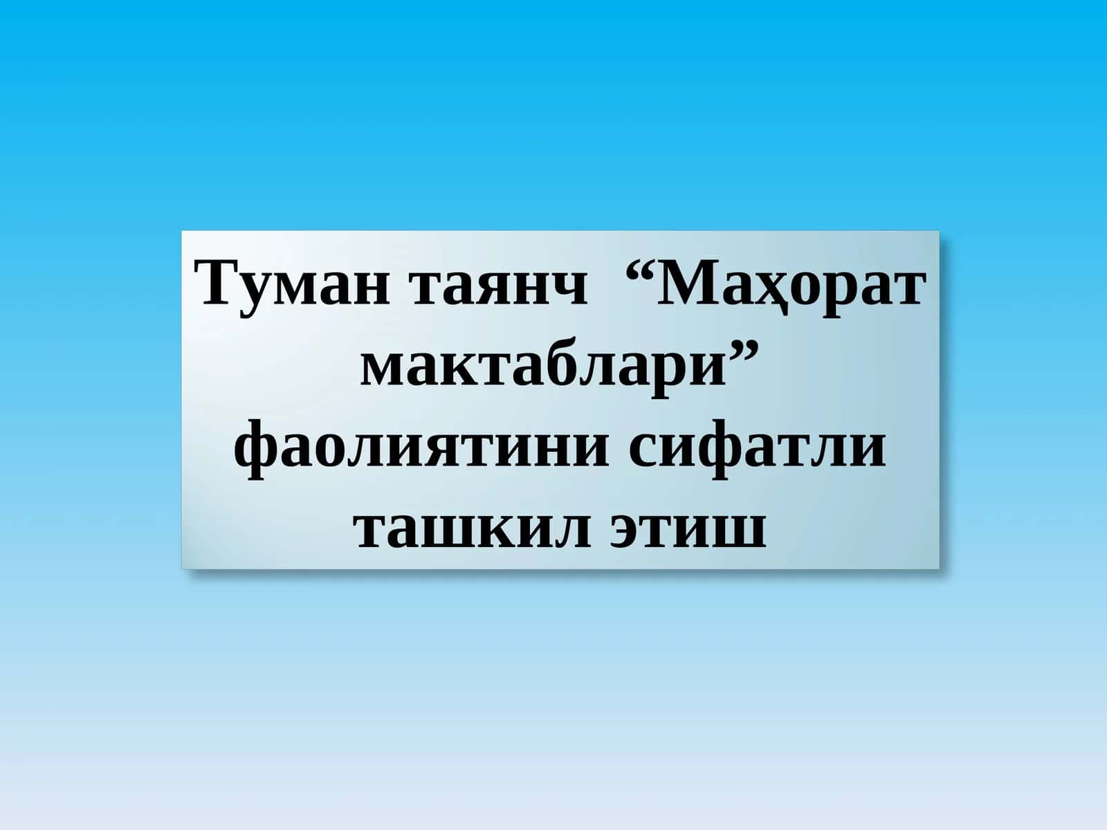 "Маҳорат мактаблари" фаолиятини сифатли ташкил этиш 1