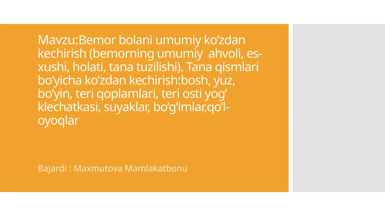 Bemorbolaniumumiyko’zdan kechirish 1