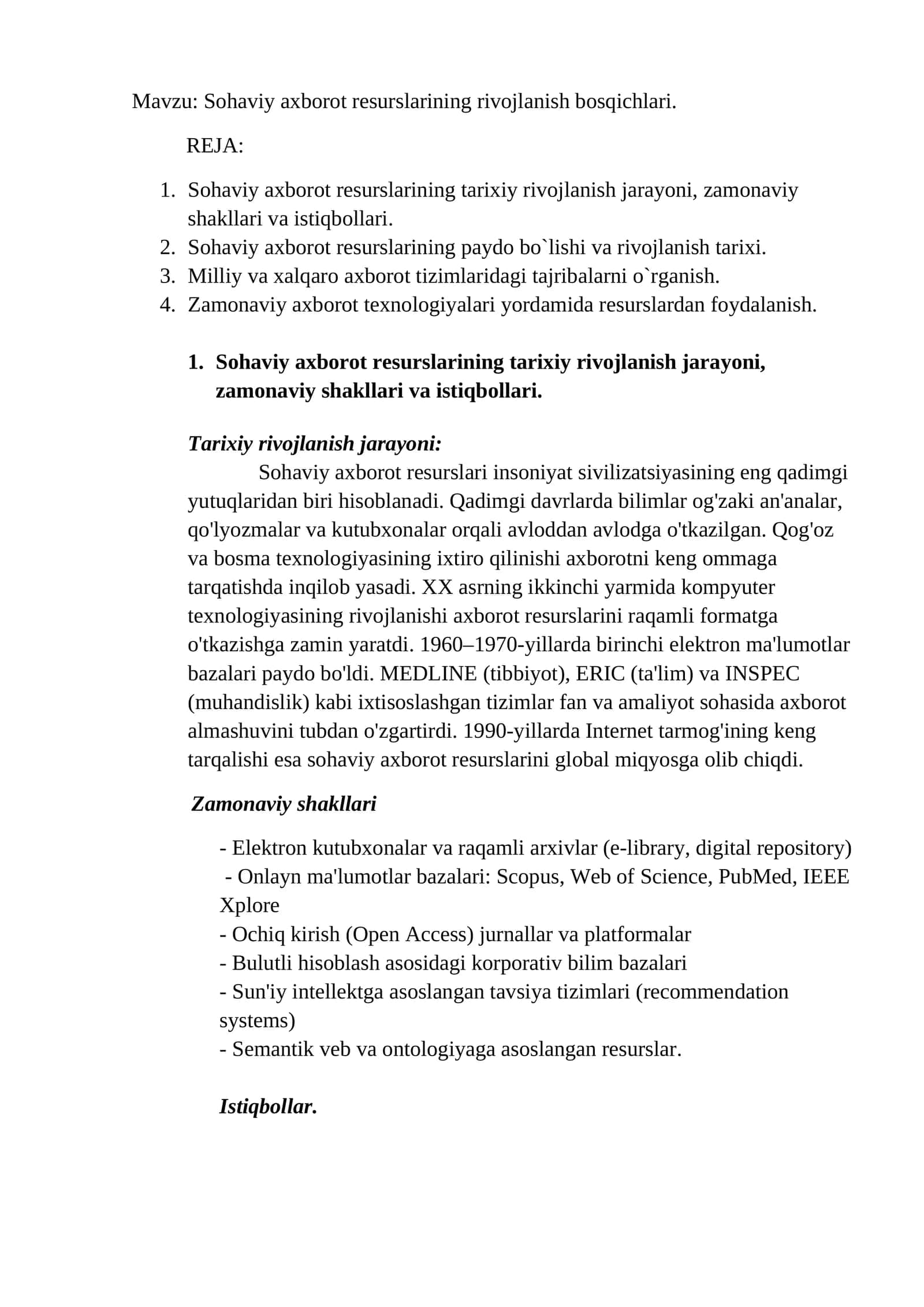 Sohaviy axborot resurslarining rivojlanish bosqichlari 1
