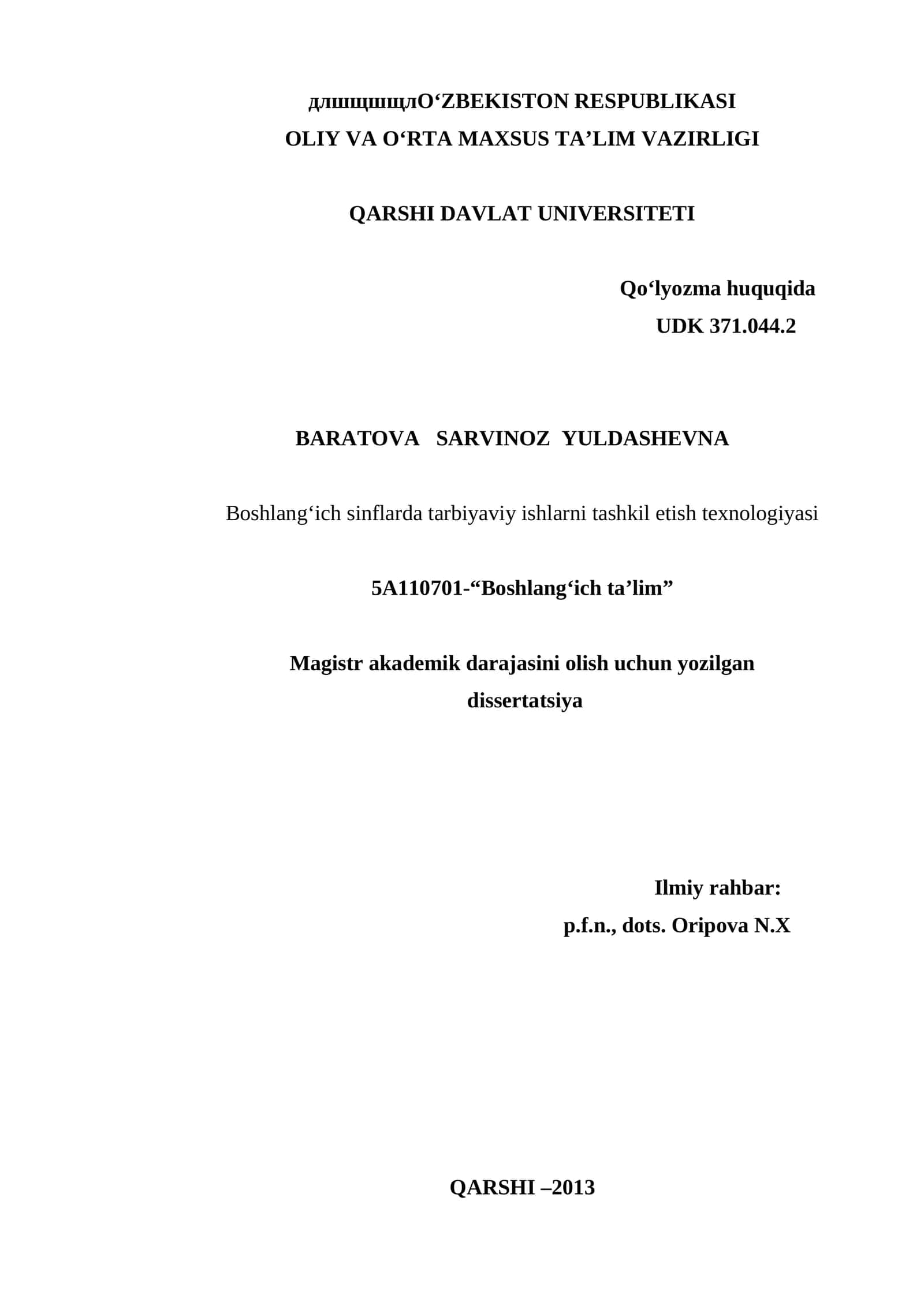 Boshlang‘ich sinflarda tarbiyaviy ishlarni tashkil etish texnologiyasi 1