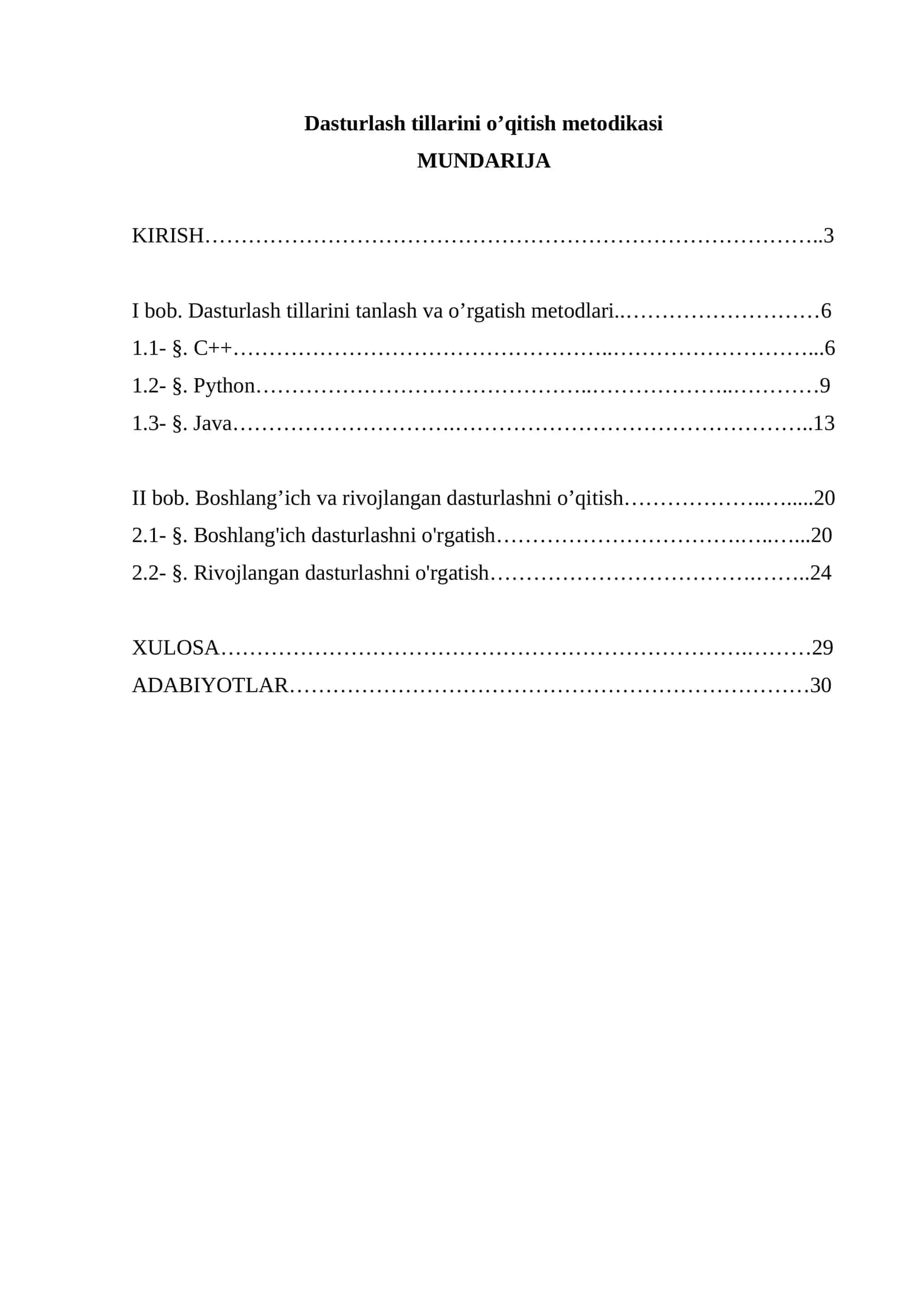 Dasturlash tillarini o’qitish metodikasi 1