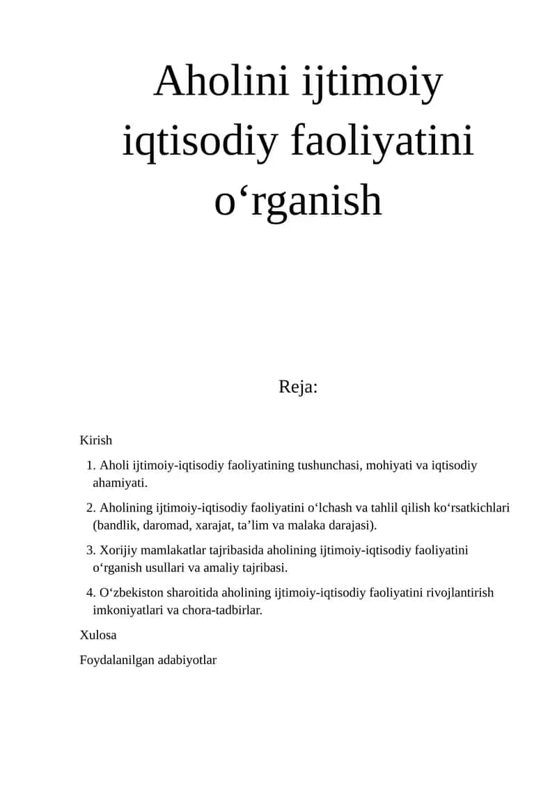 Aholini ijtimoiy iqtisodiy faoliyatini oʻrganish 1
