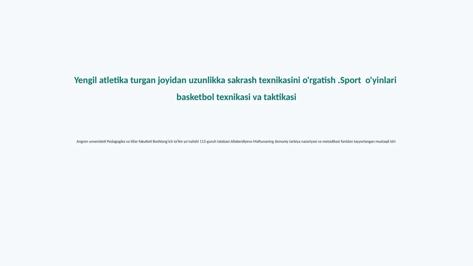 Yengil atletika turgan joyidan uzunlikka sakrash texnikasi 1