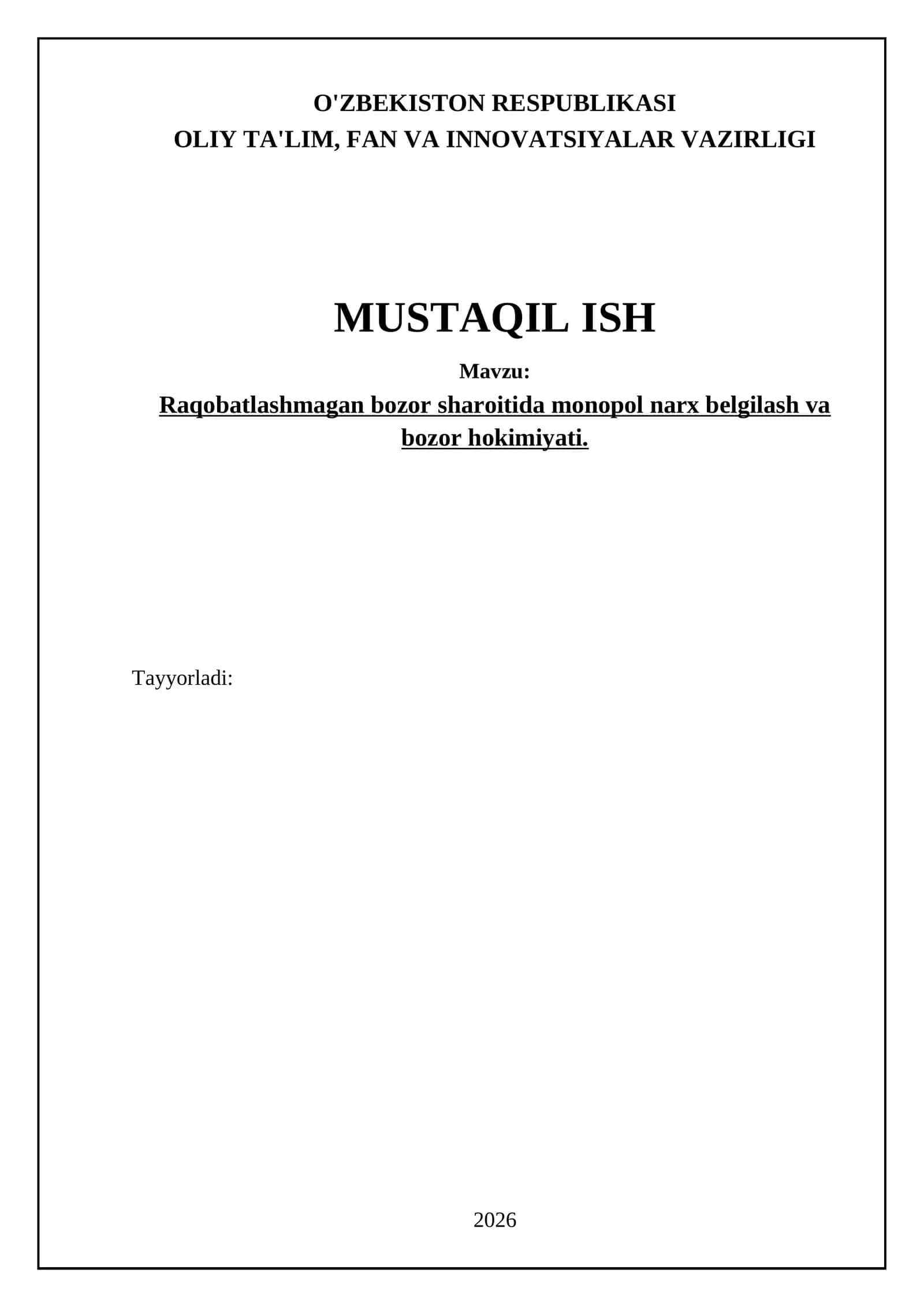 Monopol firmaning narx belgilash strategiyalari 1