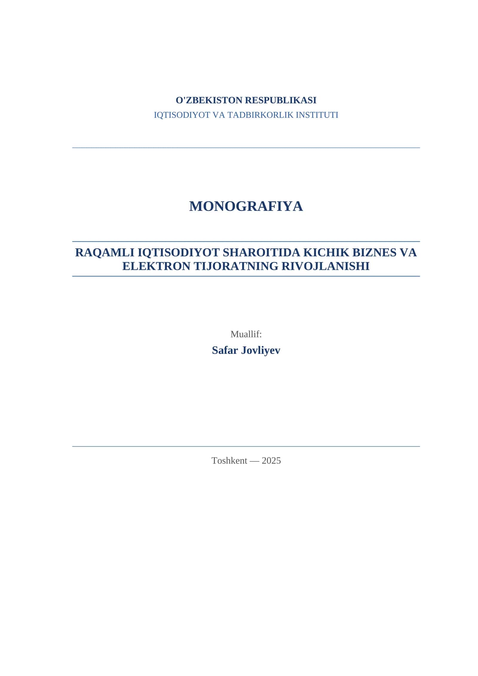 RAQAMLI IQTISODIYOT SHAROITIDA KICHIK BIZNES VA ELEKTRON TIJORATNING RIVOJLANISHI 1