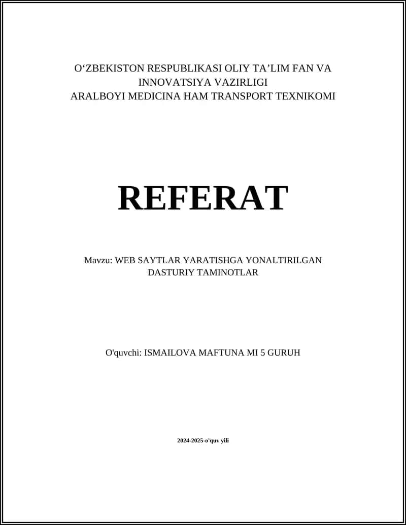 WEB SAYTLAR YARATISHGA YONALTIRILGAN DASTURIY TAMINOTLAR 1