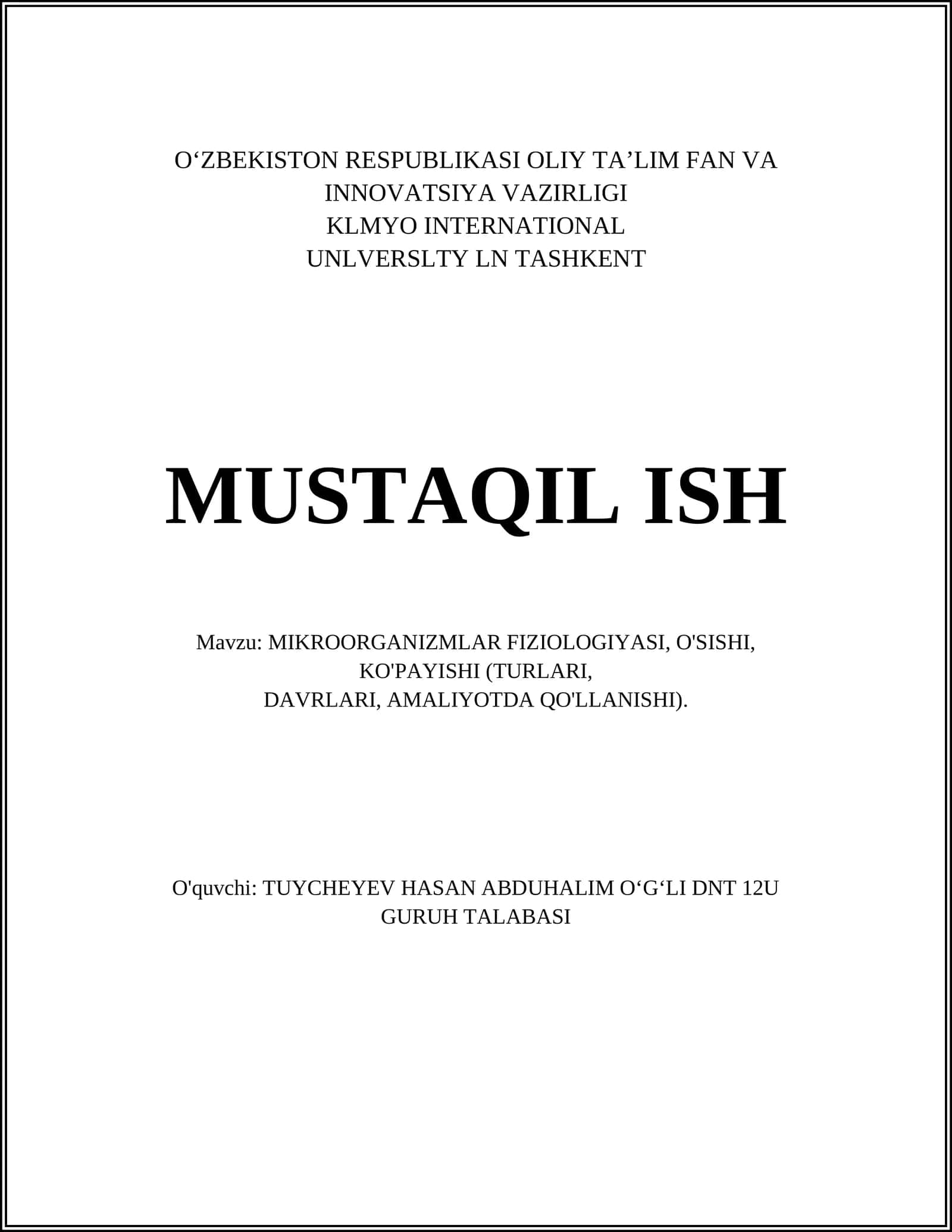 МIKRООRGАNIZMLАR FIZIOLOGIYASI 1
