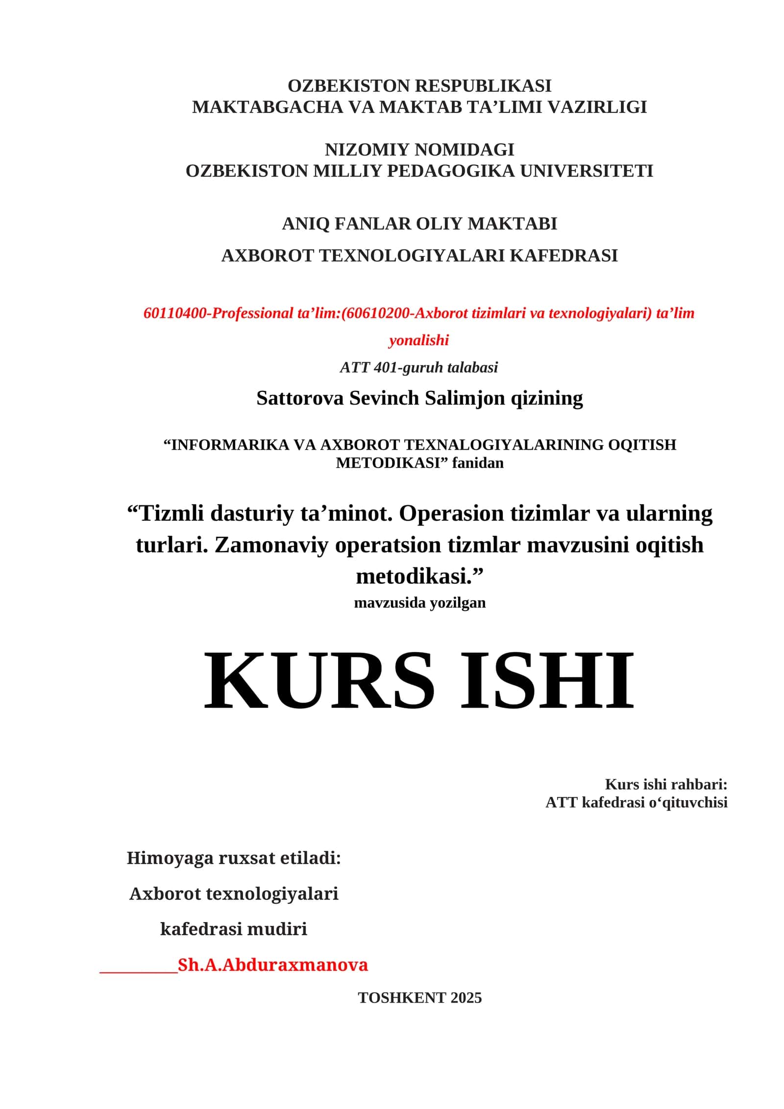 Tizmli dasturiy ta’minot va operatsion tizimlarning nazariy asoslari 1