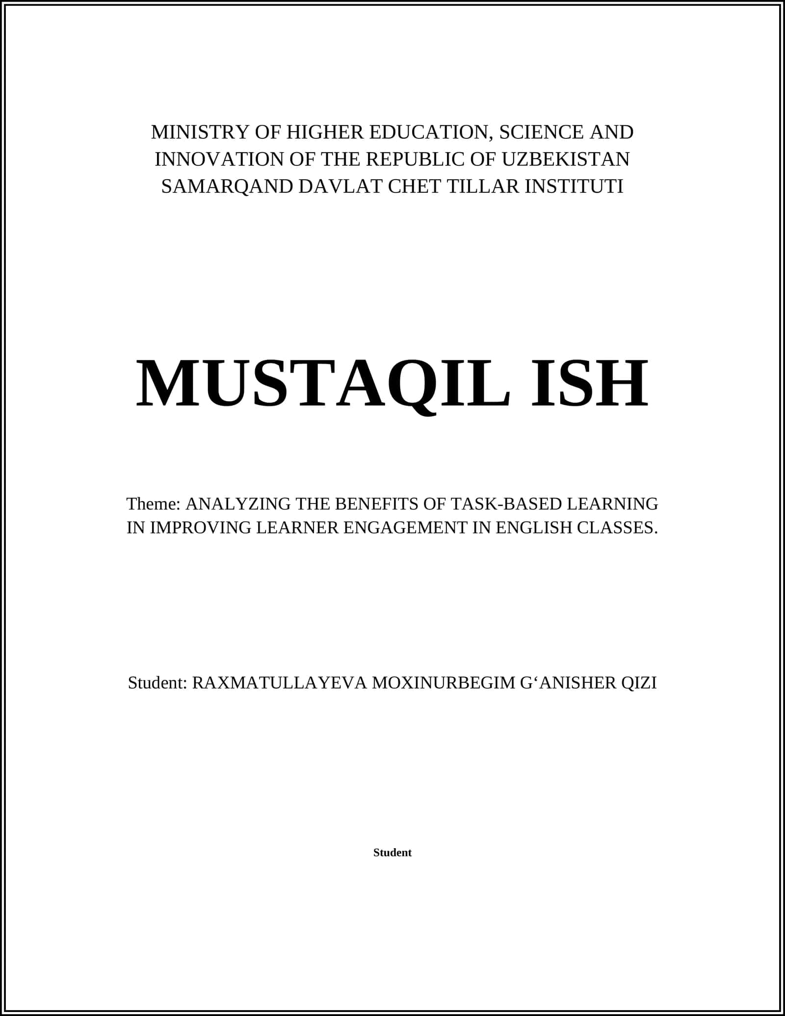 ANALYZING THE BENEFITS OF TASK-BASED LEARNING IN ENGLISH CLASSES 1