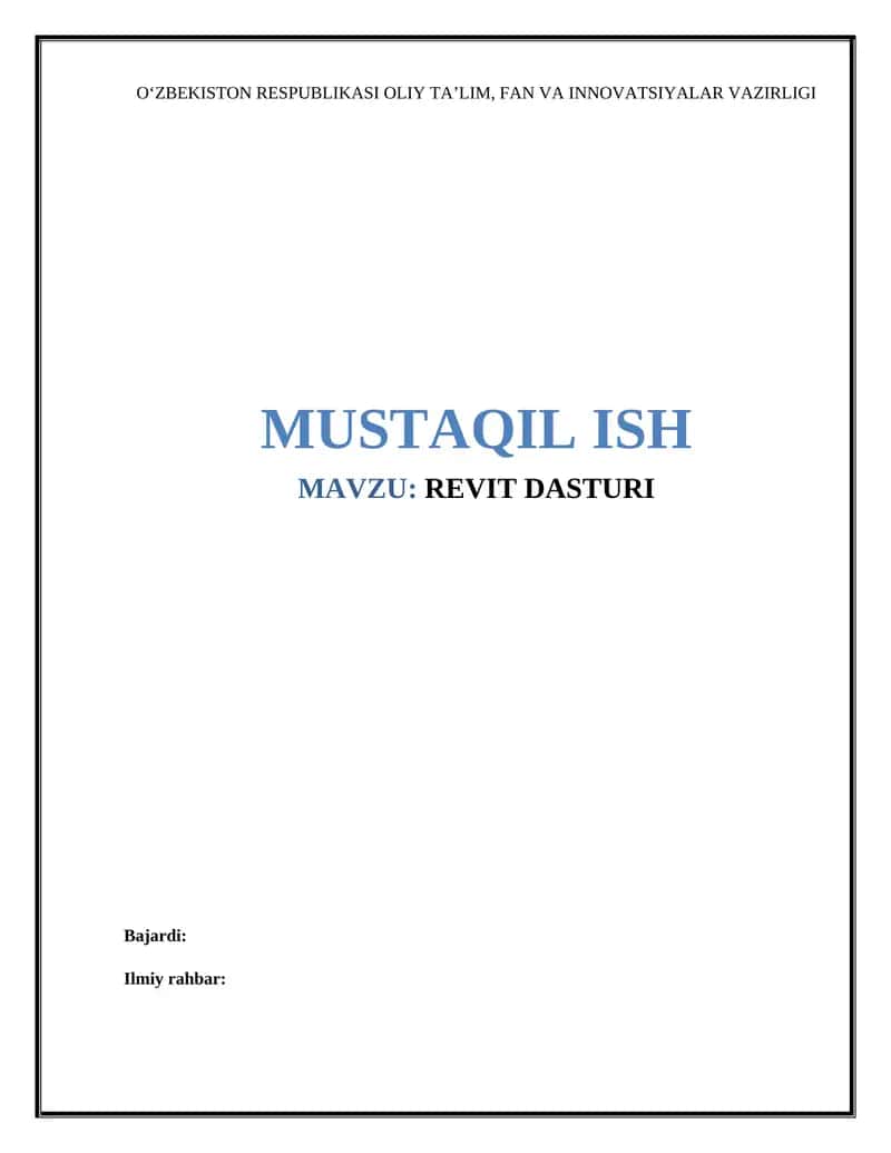 Revit dasturi mustaqil ish 1