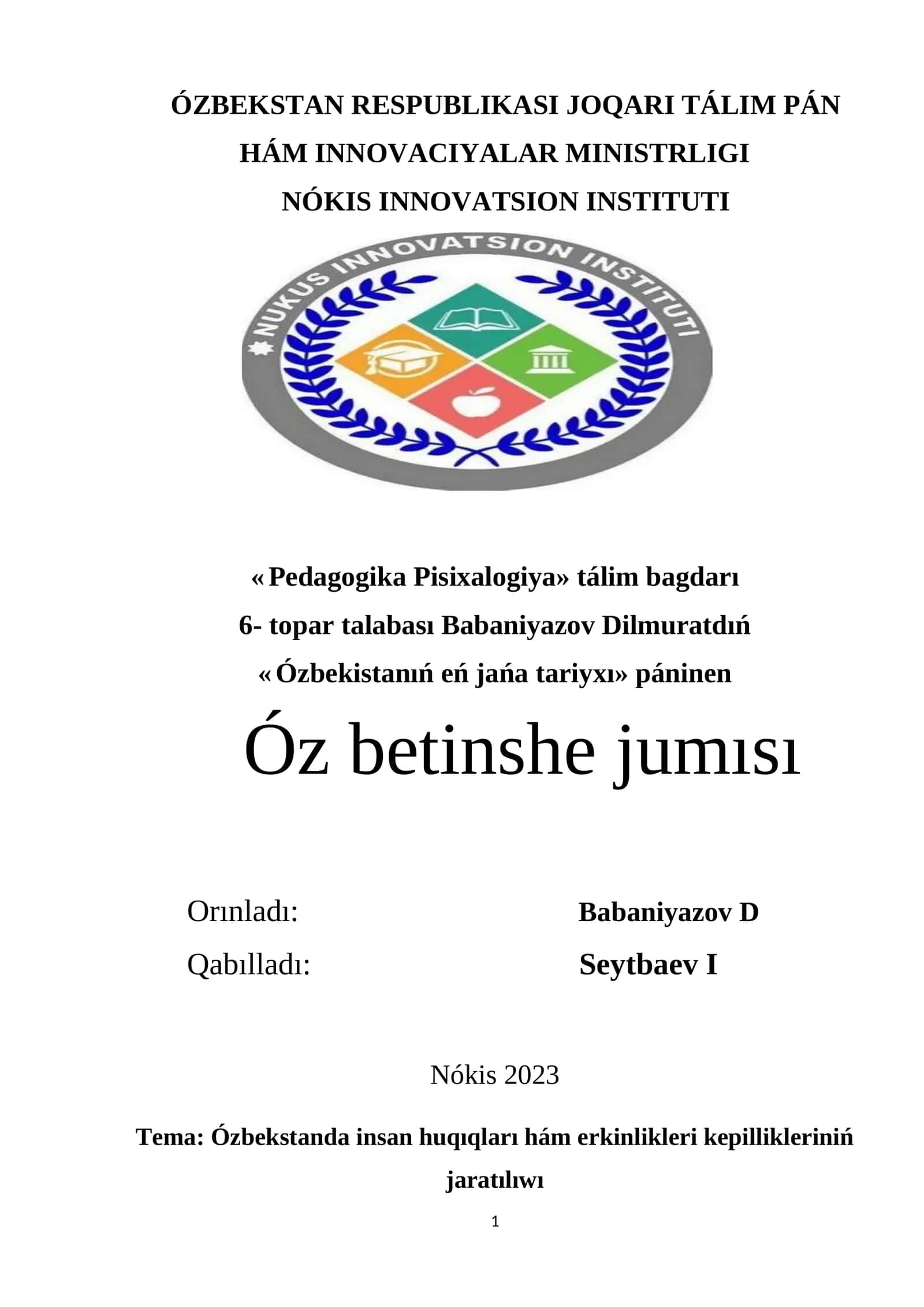 Ózbekstanda insan huqıqları hám erkinlikleri kepillikleriniń jaratılıwı 1