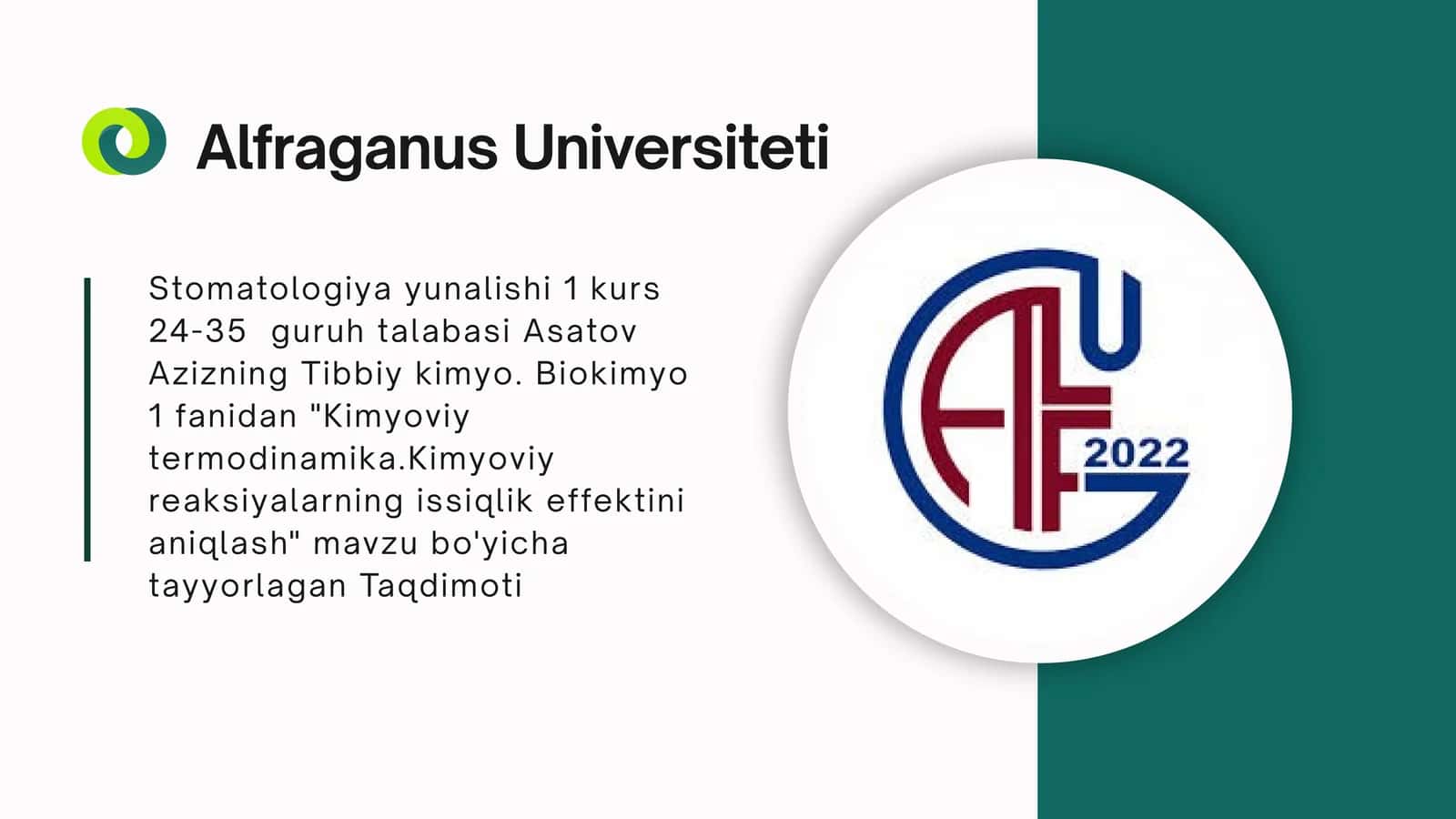 Kimyoviy termodinamika.Kimyoviy reaksiyalarning issiqlik effektini aniqlash 1