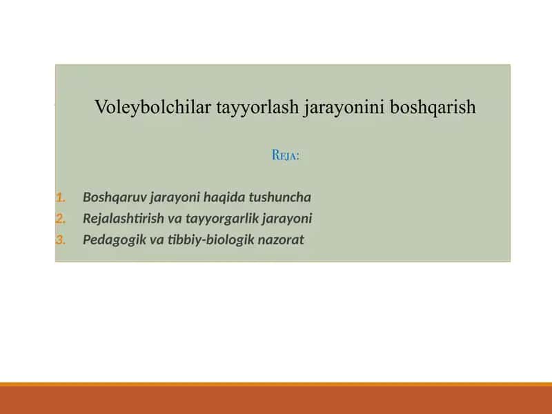 Voleybolchilar tayyorlash jarayonini boshqarish 1