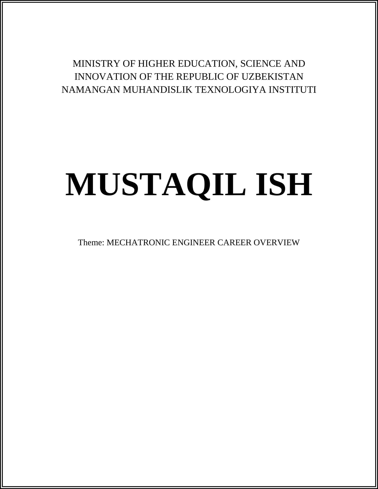 MECHATRONIC ENGINEER CAREER OVERVIEW 1