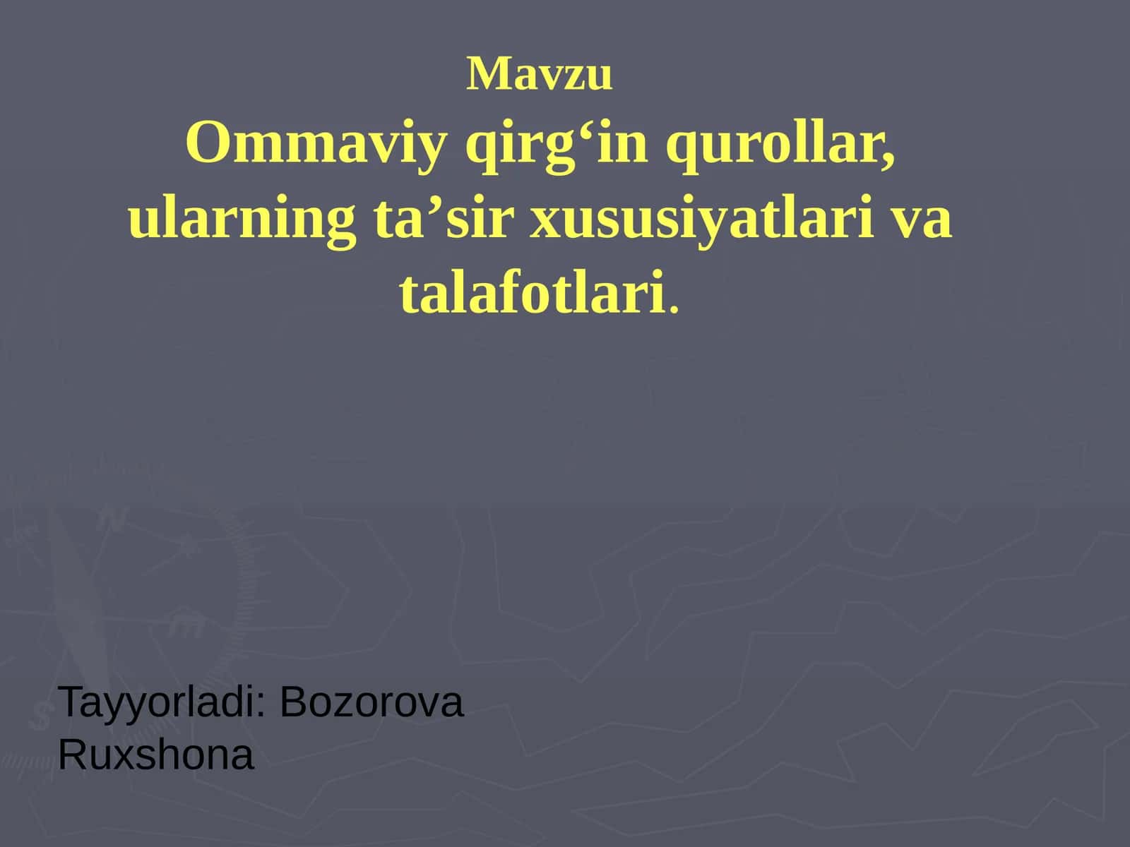 Ommaviy qirg‘in qurollar, ularning ta’sir xususiyatlari va talafotlari 1