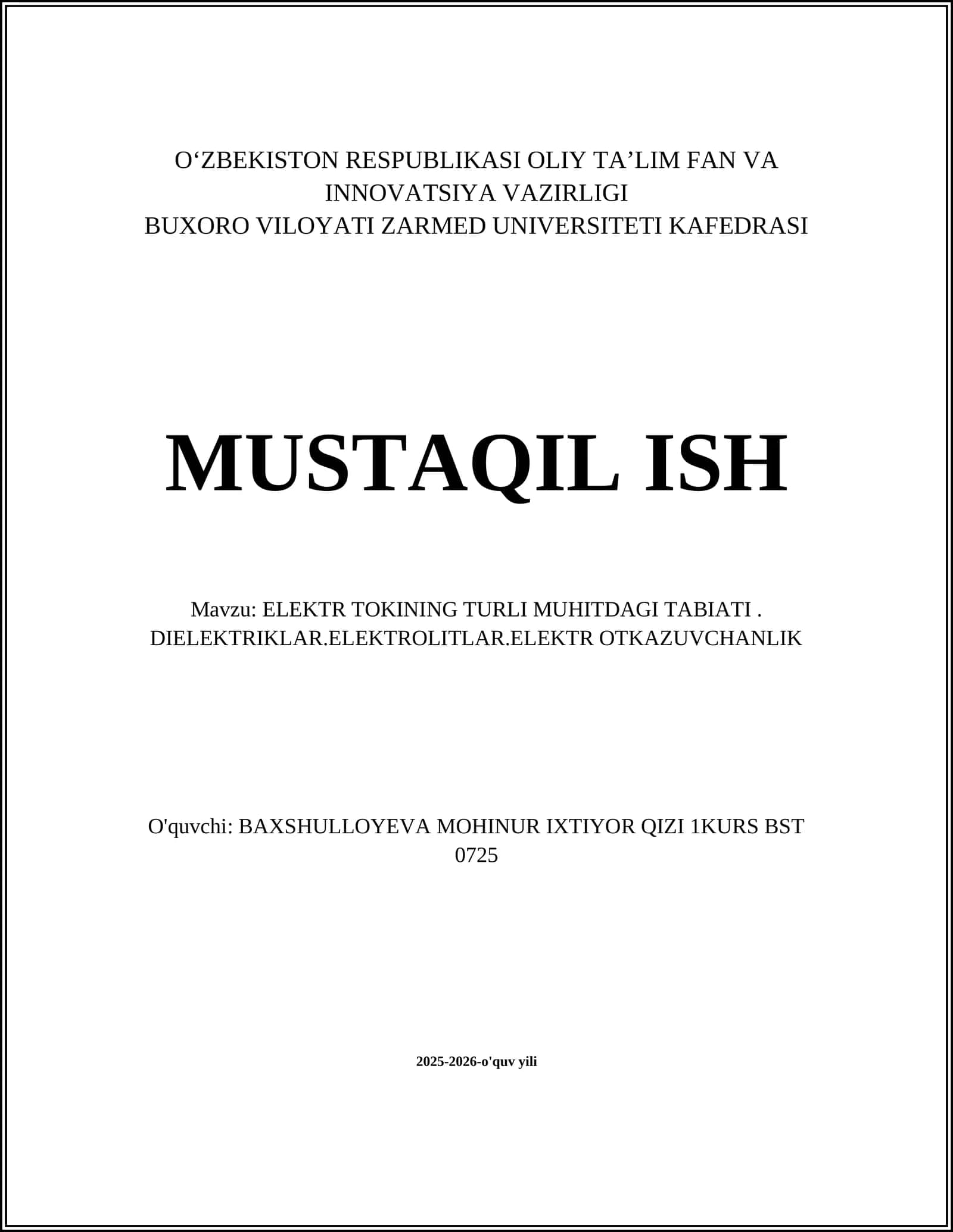 Elektr tokinin turli muhitdagi tabiati 1