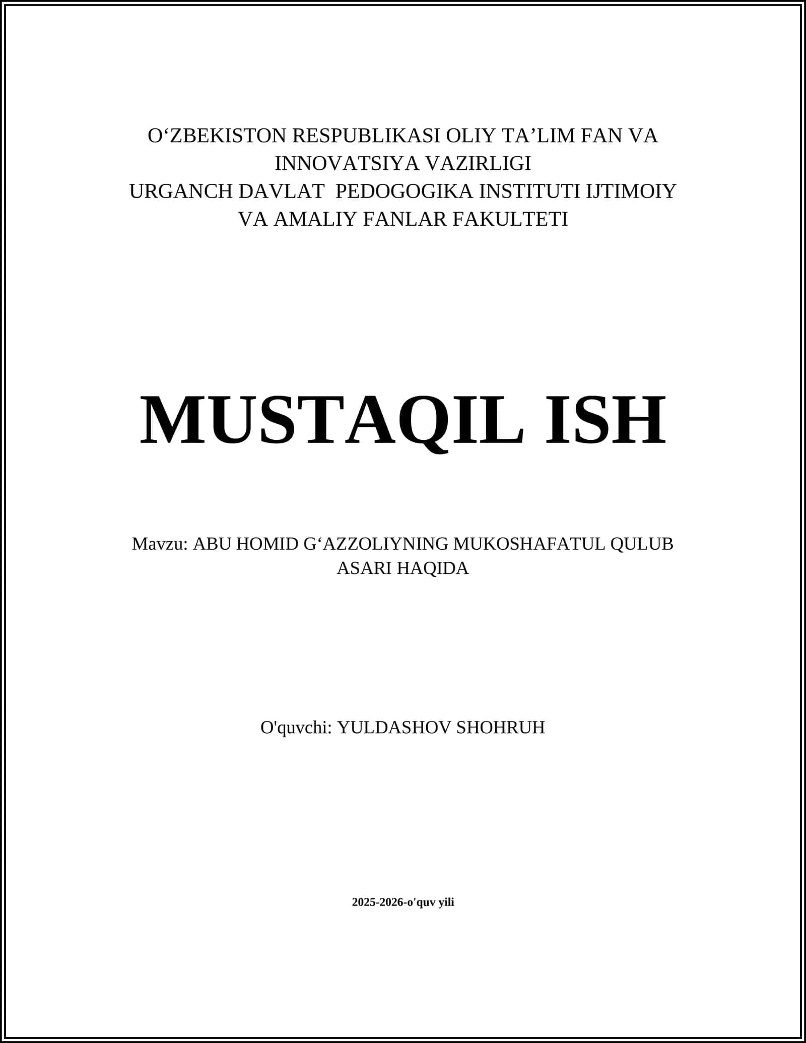 ABU HOMID GʻAZZOLIYNING MUKOSHAFATUL QULUB ASARI 1