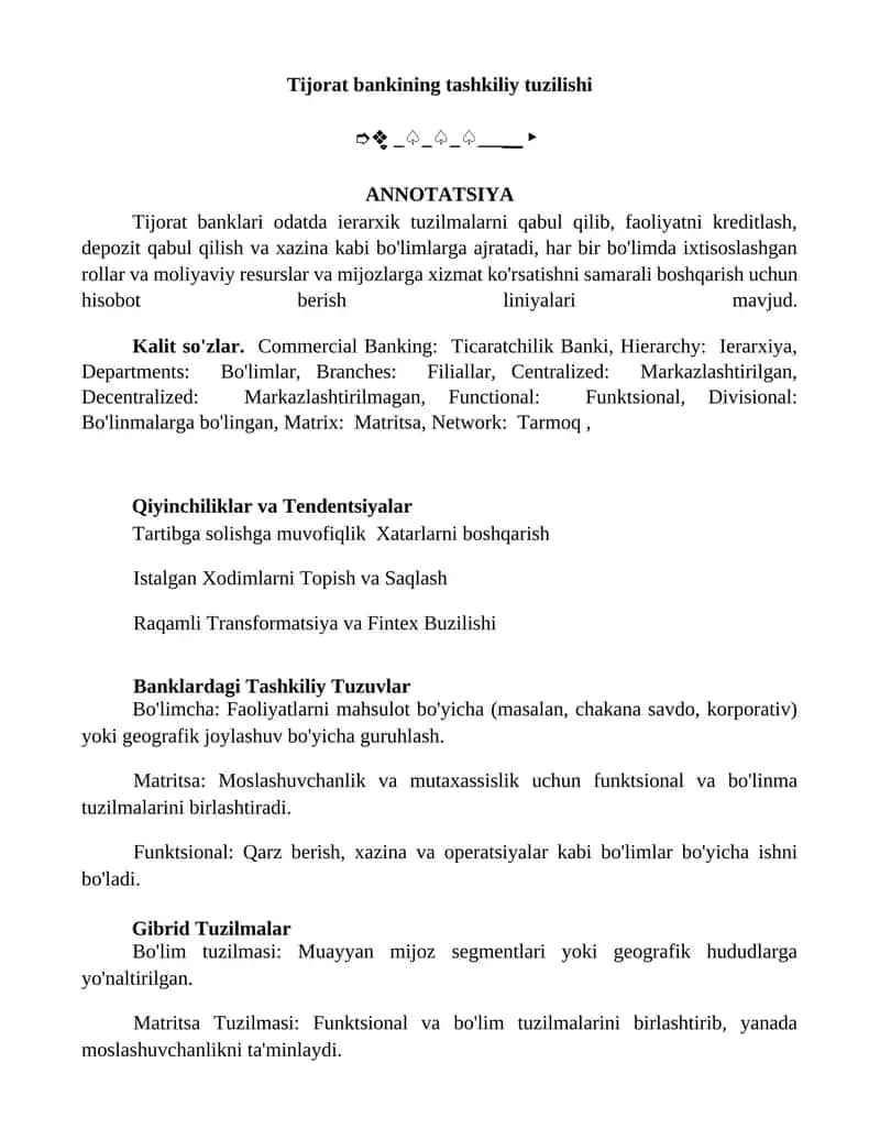 Tijorat bankining tashkiliy tuzilishi 1
