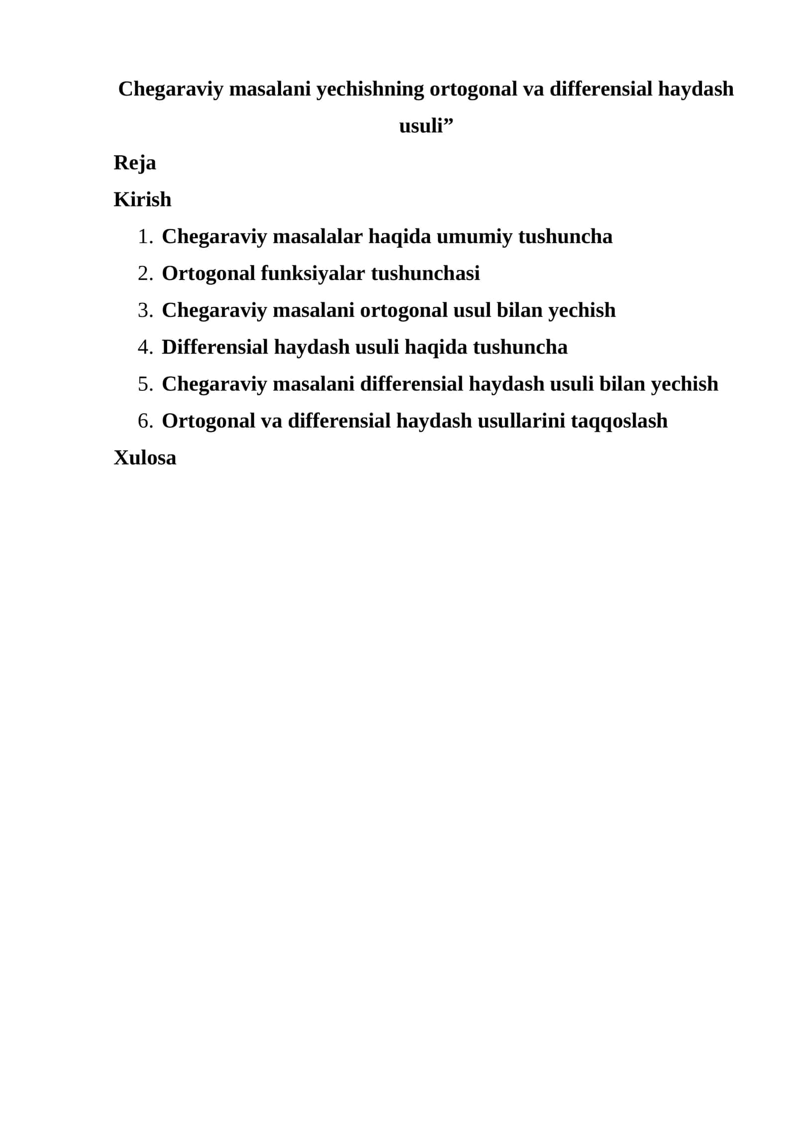 Chegaraviy masalani yechishning ortogonal va differensial haydash usuli 1