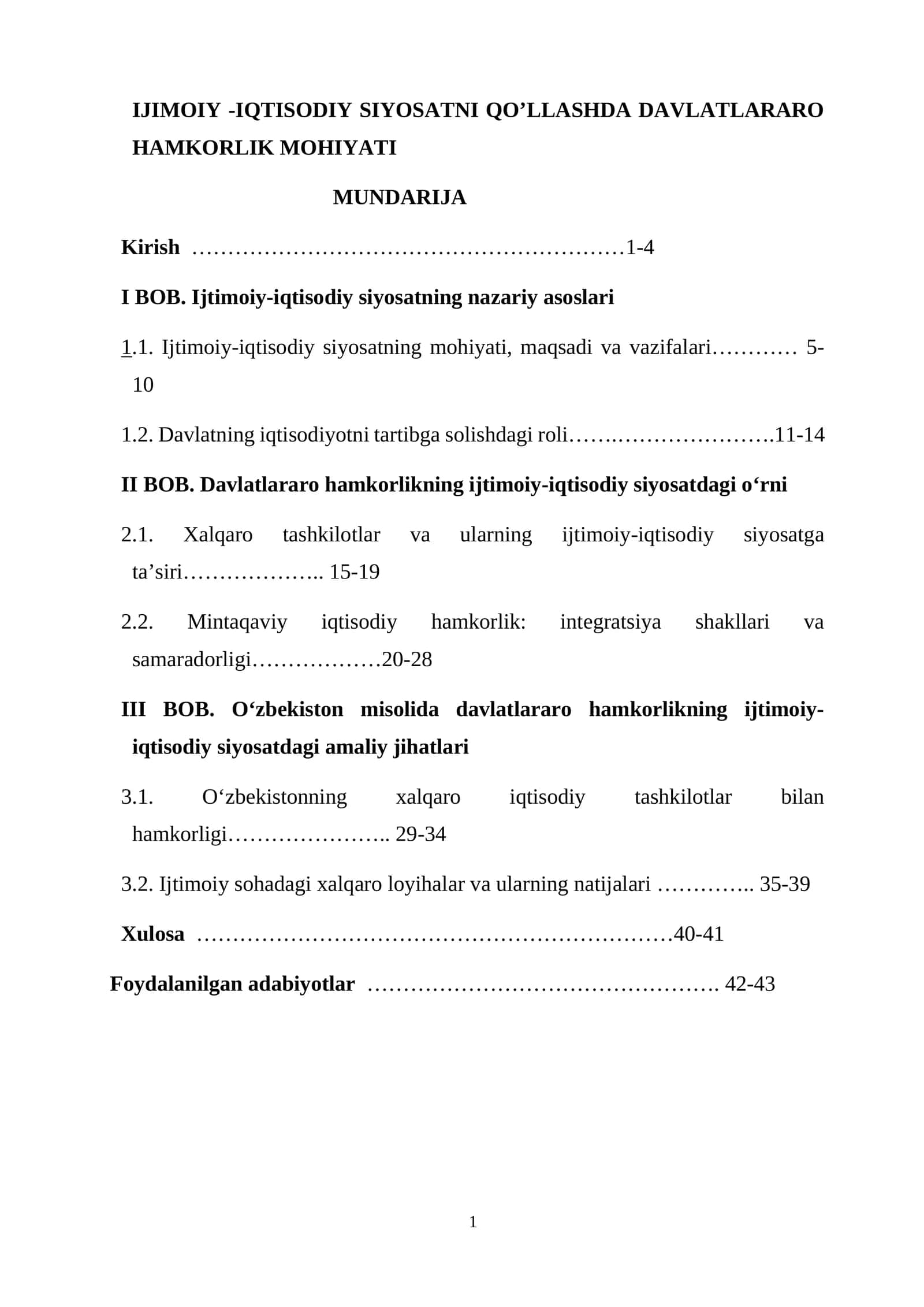 IJIMOIY -IQTISODIY SIYOSATNI QO’LLASHDA DAVLATLARARO HAMKORLIK MOHIYATI 1