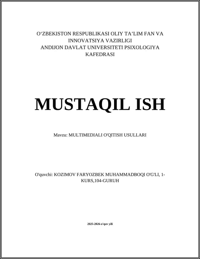 MULTIMEDIALI O'QITISH USULLARI 1