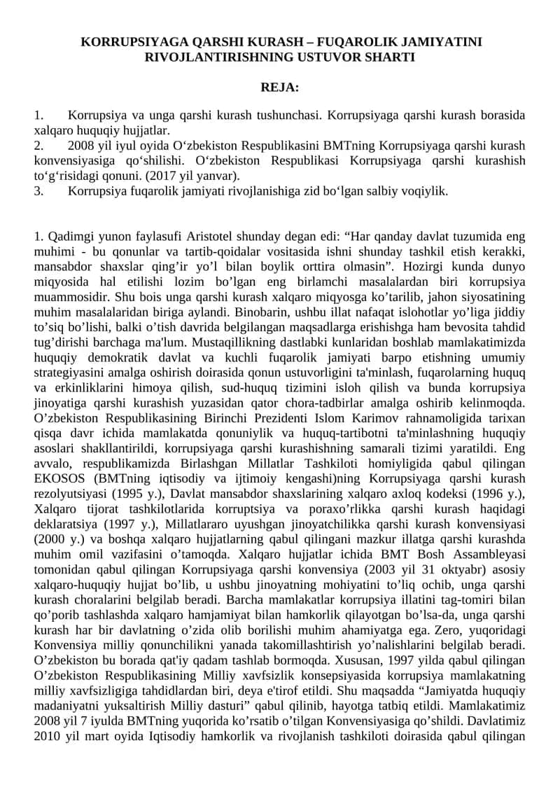 Korrupsiyaga qarshi kurash – fuqarolik jamiyatini rivojlantirishning ustuvor sharti 1