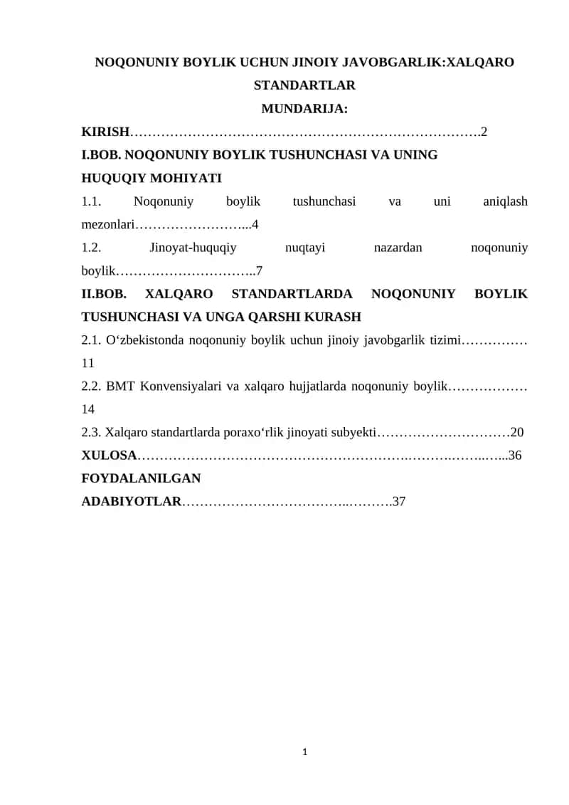 NOQONUNIY BOYLIK UCHUN JINOIY JAVOBGARLIK:XALQARO STANDARTLAR 1
