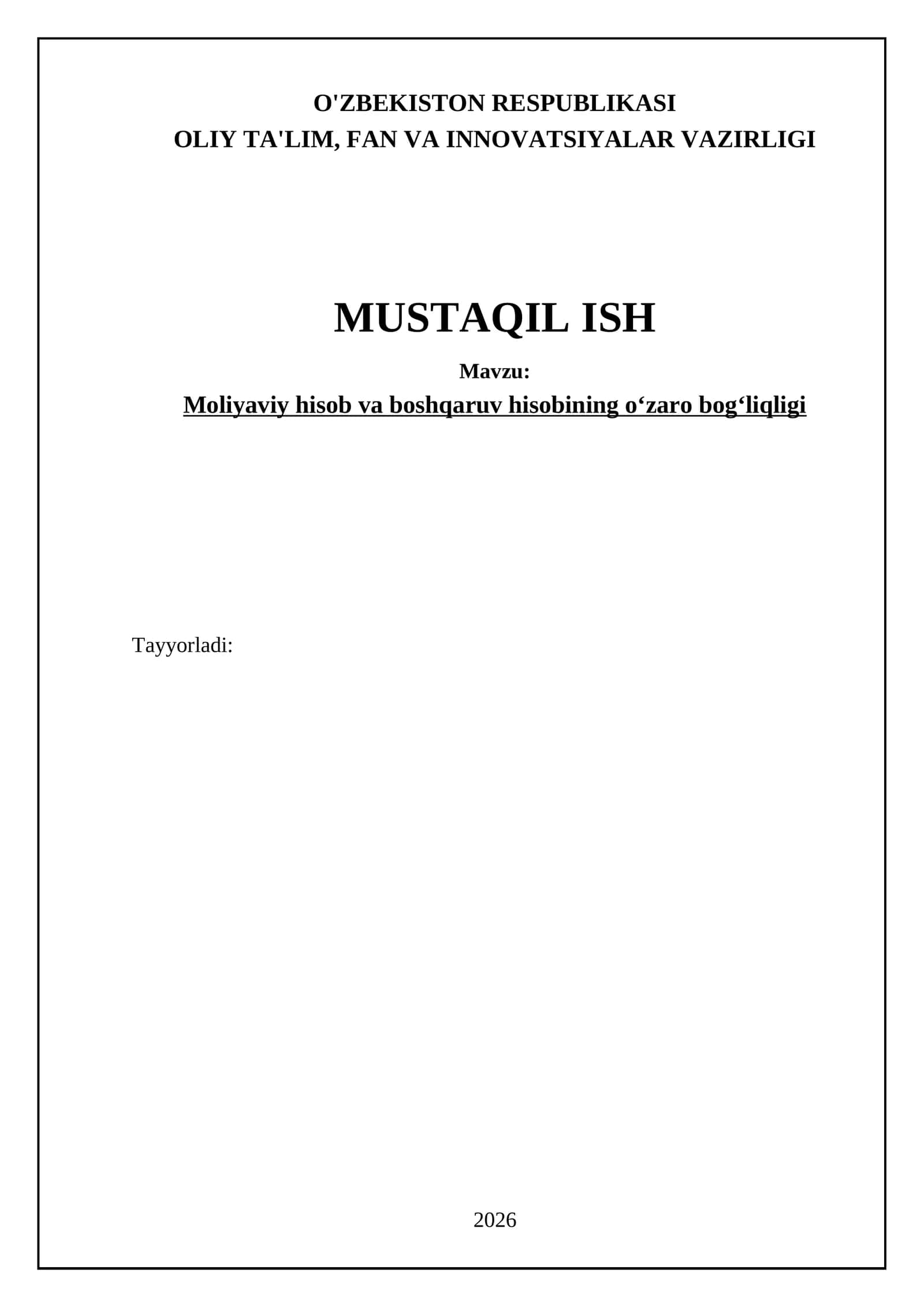 Moliyaviy hisob va boshqaruv hisobining oʻzaro bogʻliqligi 1