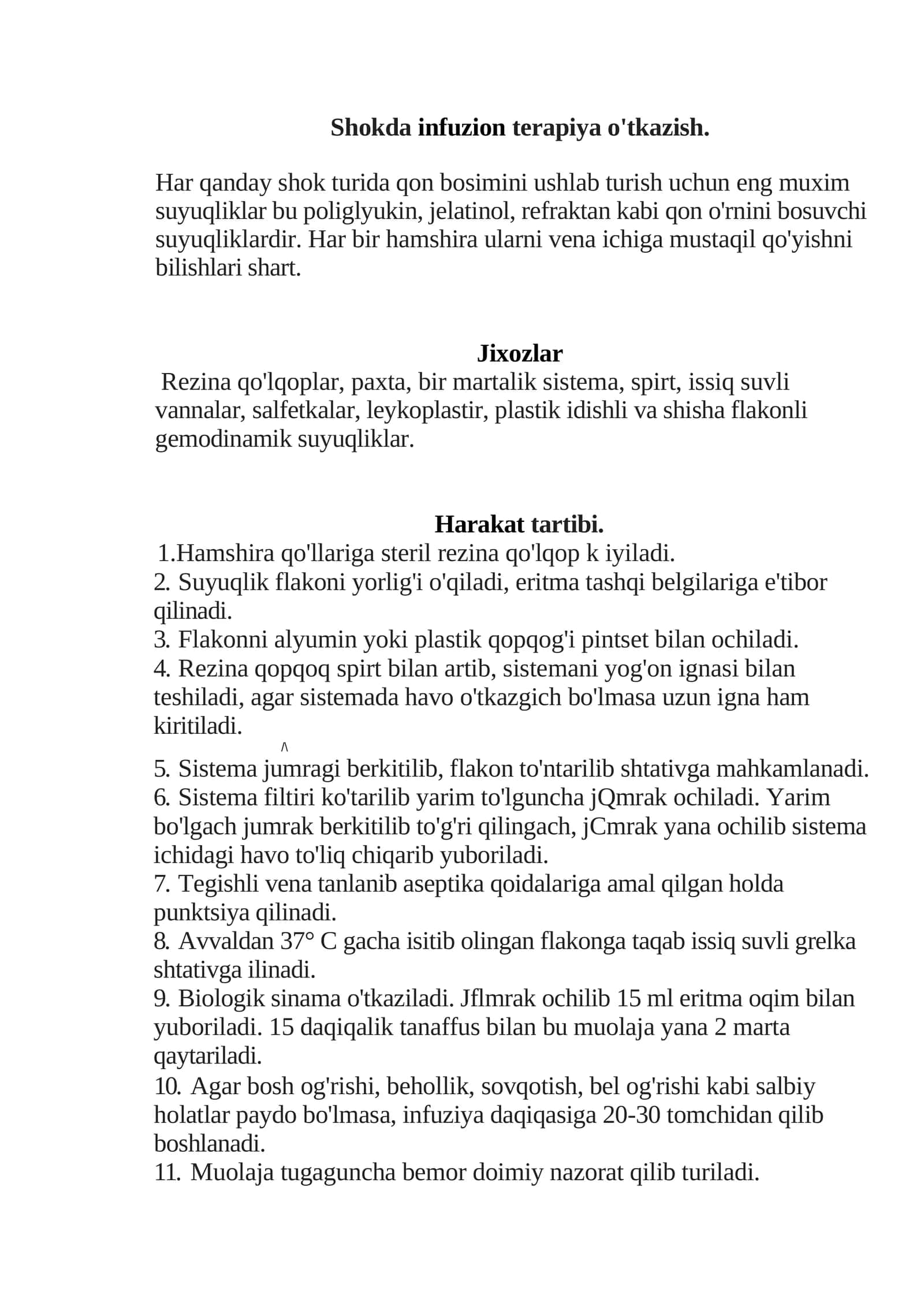 Shokda infuzion terapiya o'tkazish 1