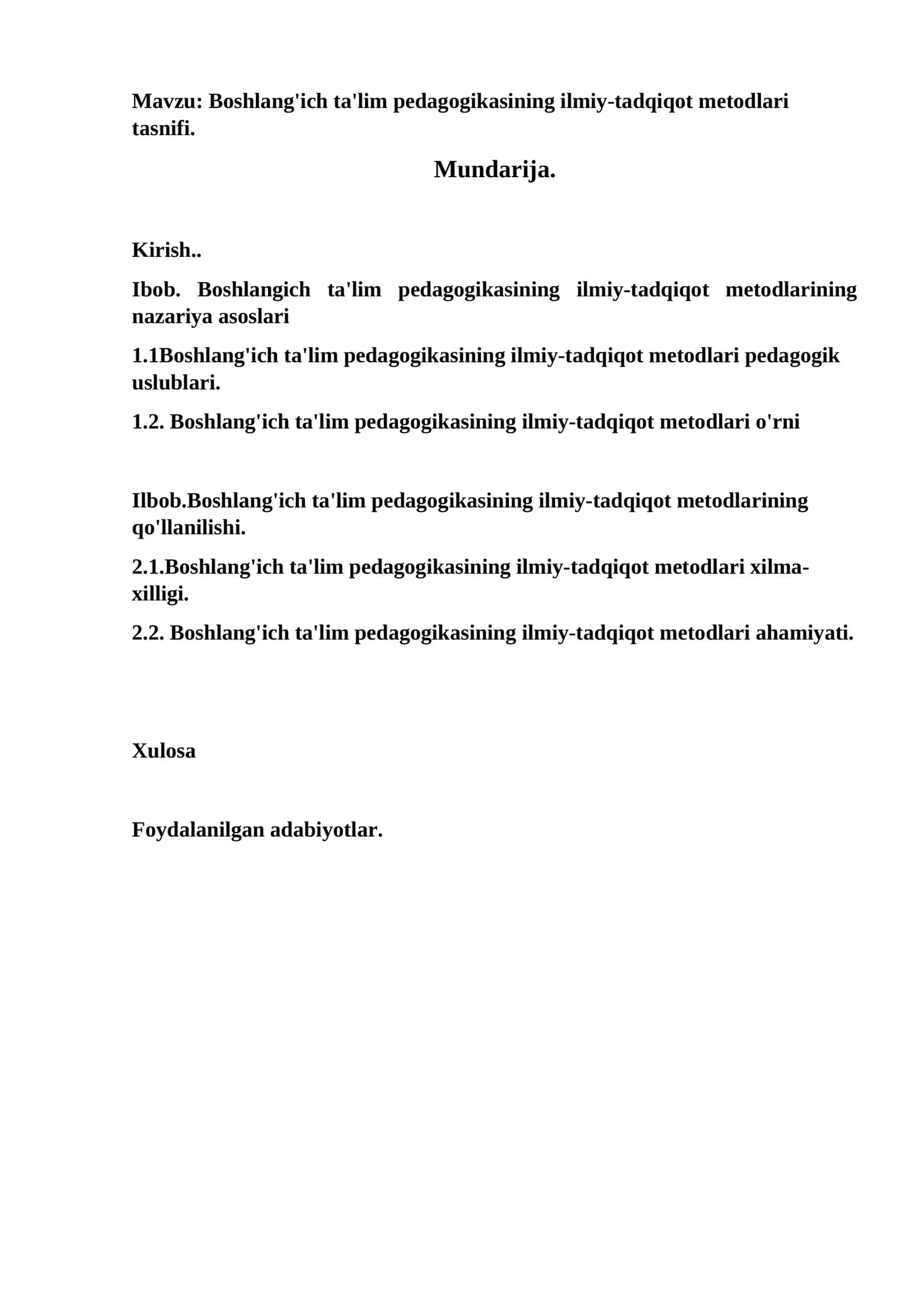 Boshlang'ich ta'lim pedagogikasining ilmiy-tadqiqot metodlari tasnifi 1