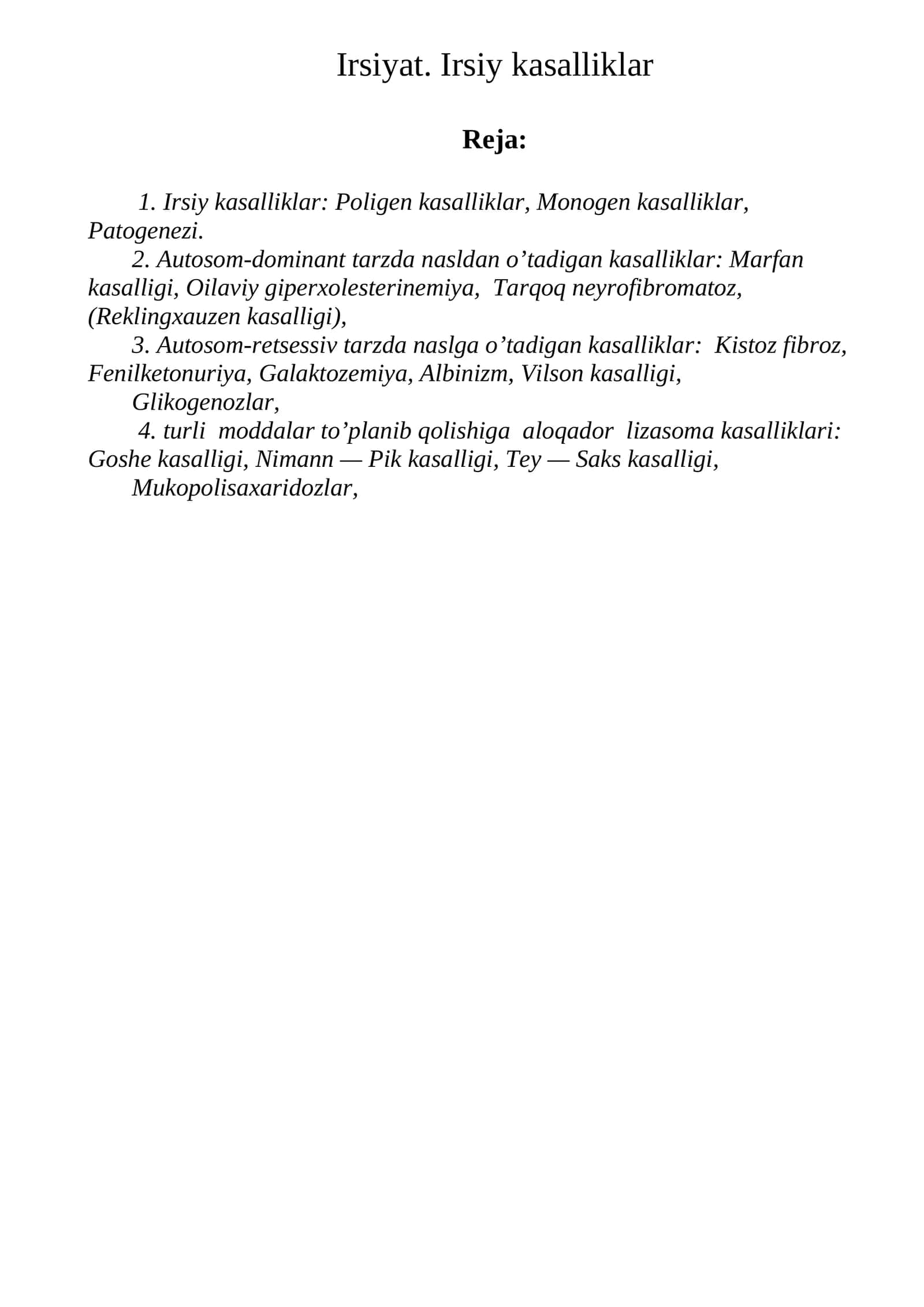 Irsiyat. Irsiy kasalliklar 1
