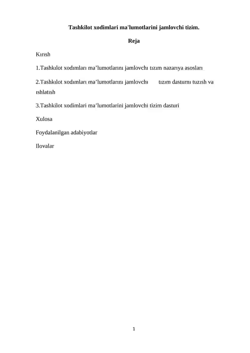 Tashkilot xodimlari ma'lumotlarini jamlovchi tizim