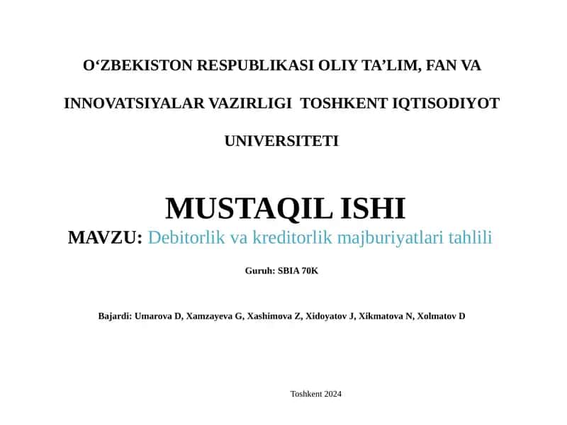 Debitorlik va kreditorlik majburiyatlari tahlili 1