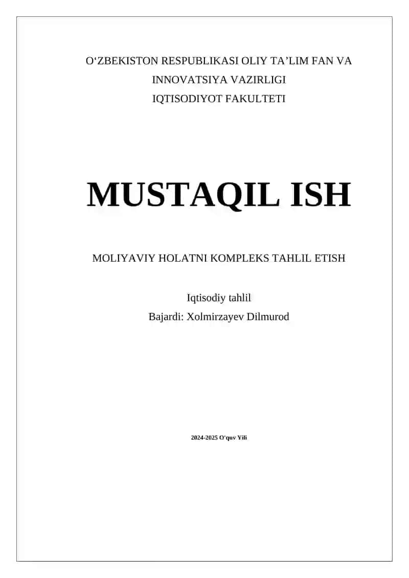 Moliyaviy Holatni Kompleks Tahlil Etish
