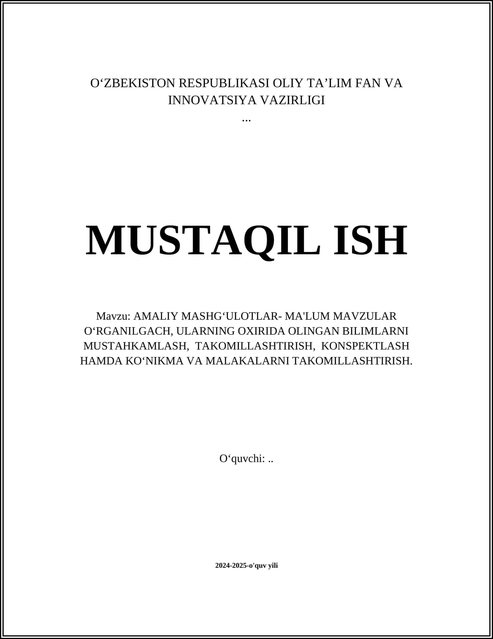 AMALIY MASHG‘ULOTLAR- MA'LUM MAVZULAR O‘RGANILGACH 1