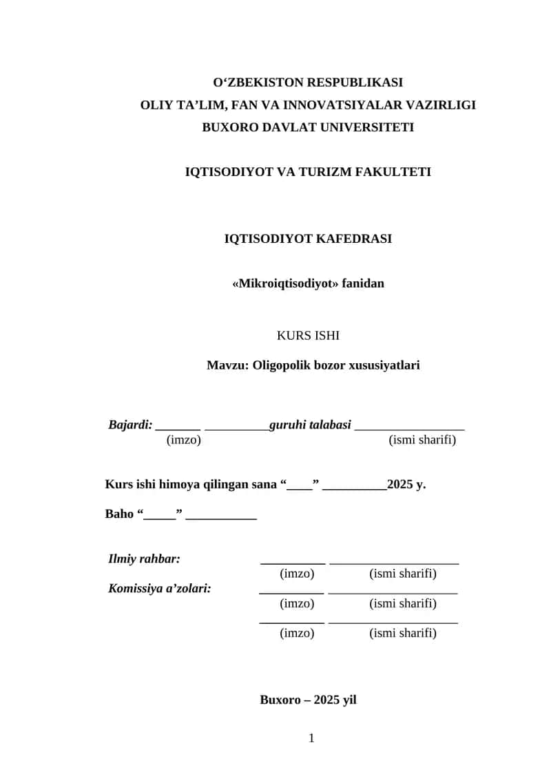 Mikroiqtisodiyot Kurs Ishi 1