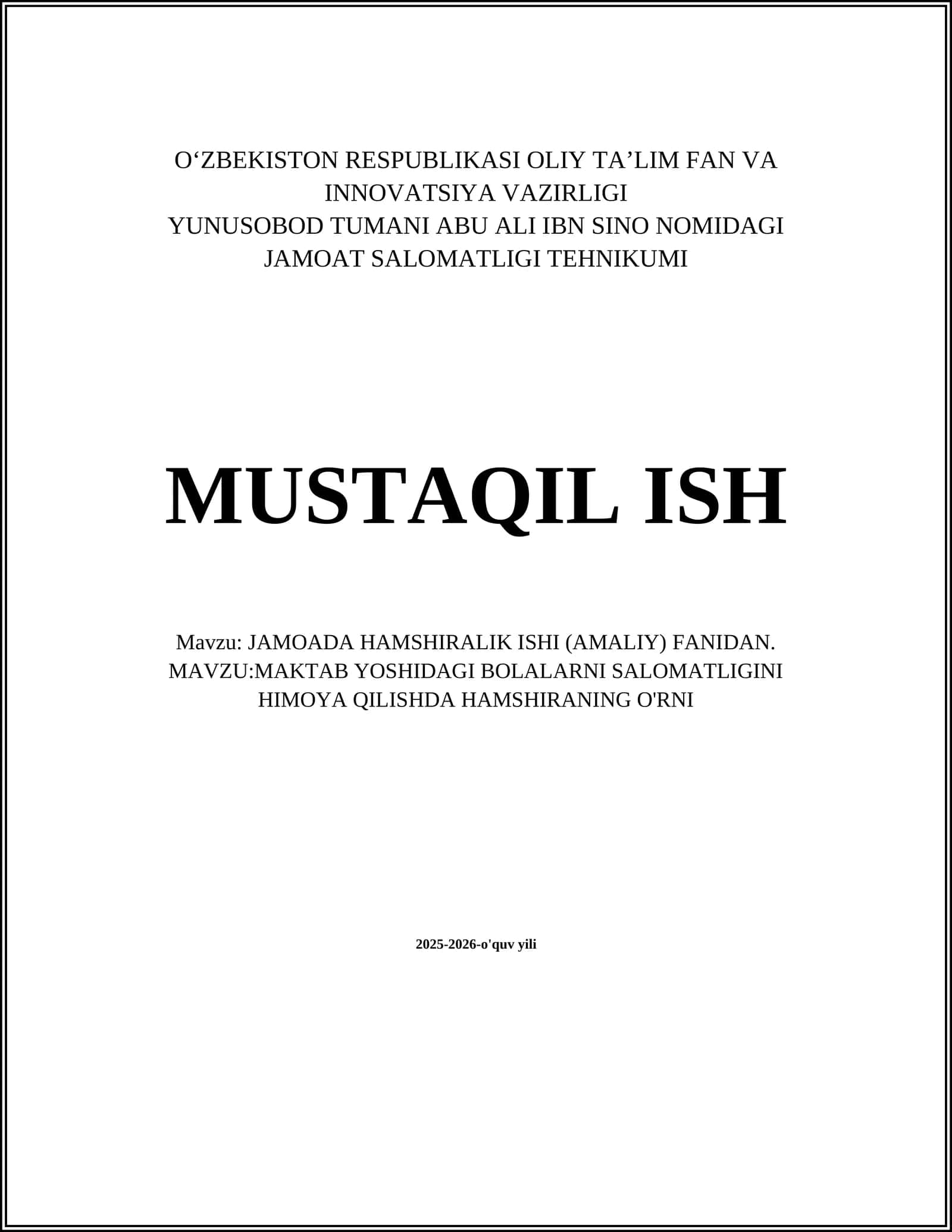 JAMOADA HAMSHIRALIK ISHI (AMALIY) FANIDAN 1