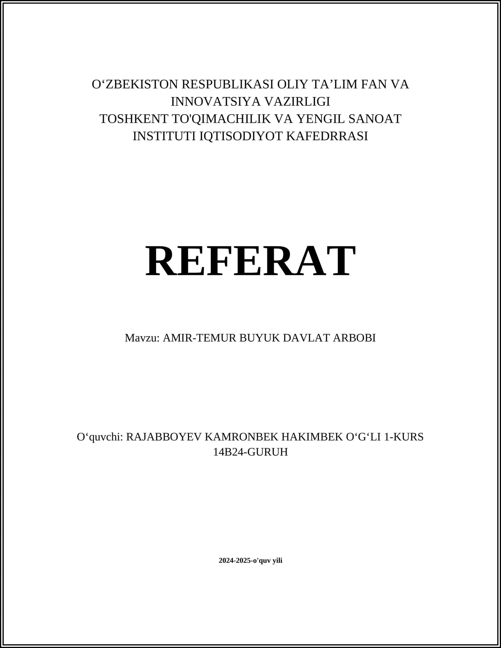 AMIR-TEMUR BUYUK DAVLAT ARBOBI 1