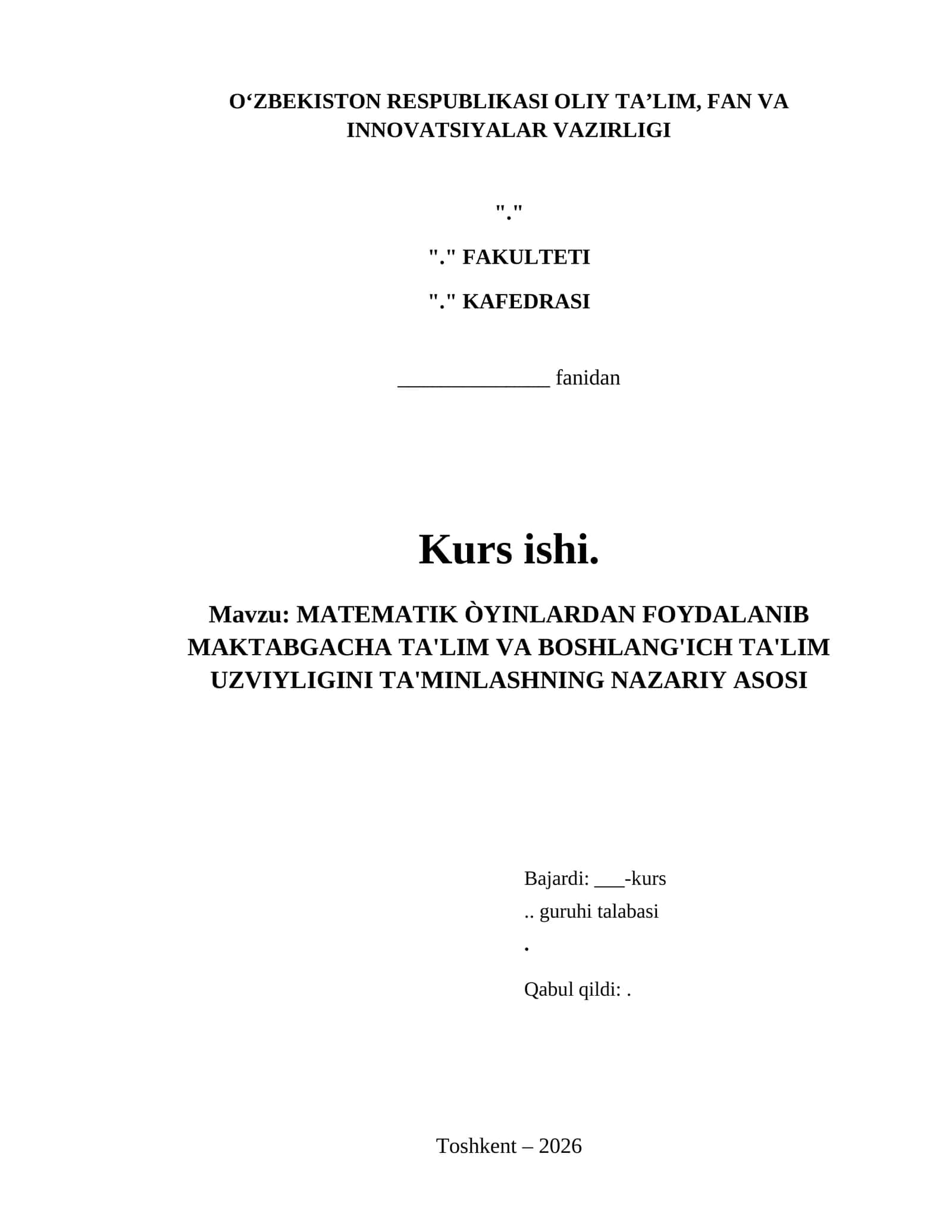 MATEMATIK ÒYINLARDAN FOYDALANIB MAKTABGACHA TA'LIM VA BOSHLANG'ICH TA'LIM UZVIYLIGINI TA'MINLASHNING NAZARIY ASOSI 1